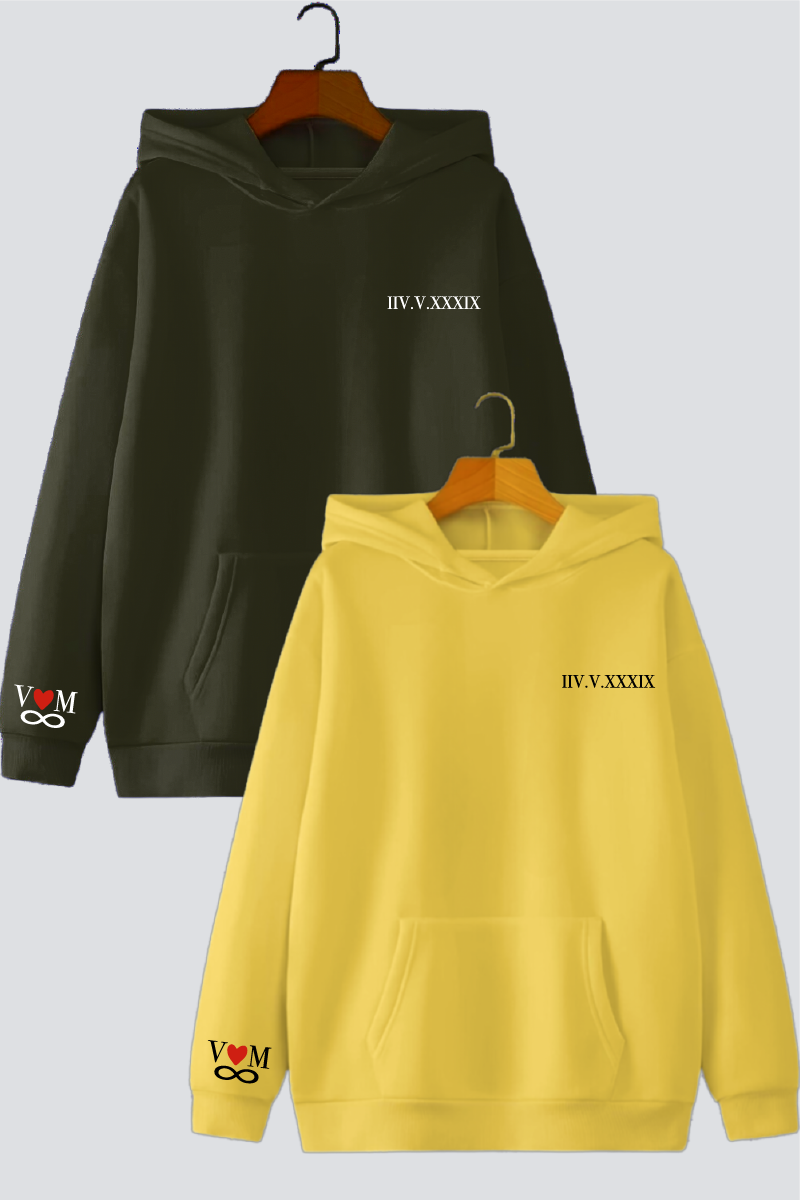 Customised Roman Dates Couple Hoodies — Pack of 2