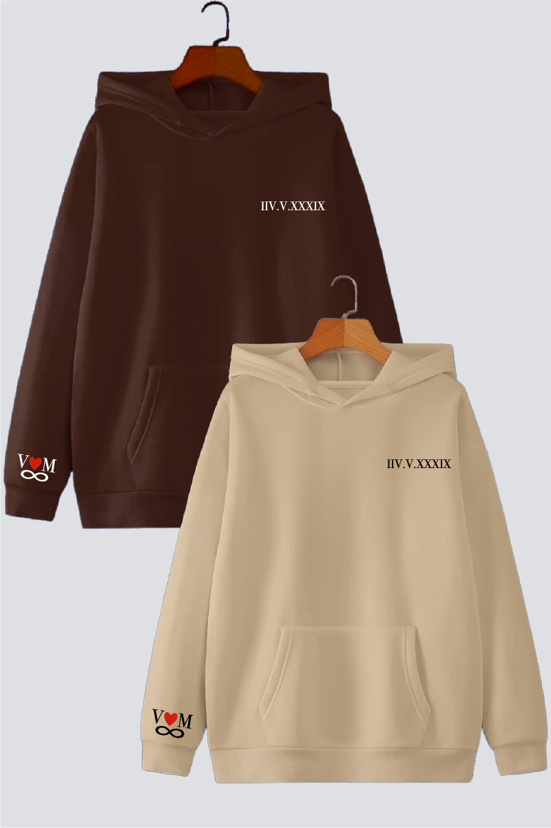 Customised Roman Dates Couple Hoodies — Pack of 2