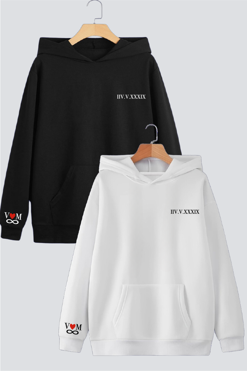 Customised Roman Dates Couple Hoodies — Pack of 2