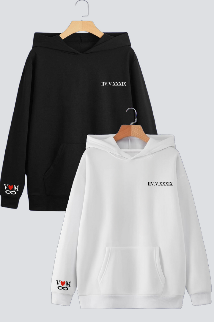 Customised Roman Dates Couple Hoodies — Pack of 2