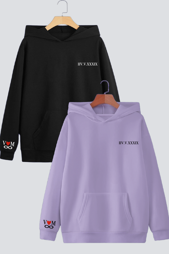 Customised Roman Dates Couple Hoodies — Pack of 2