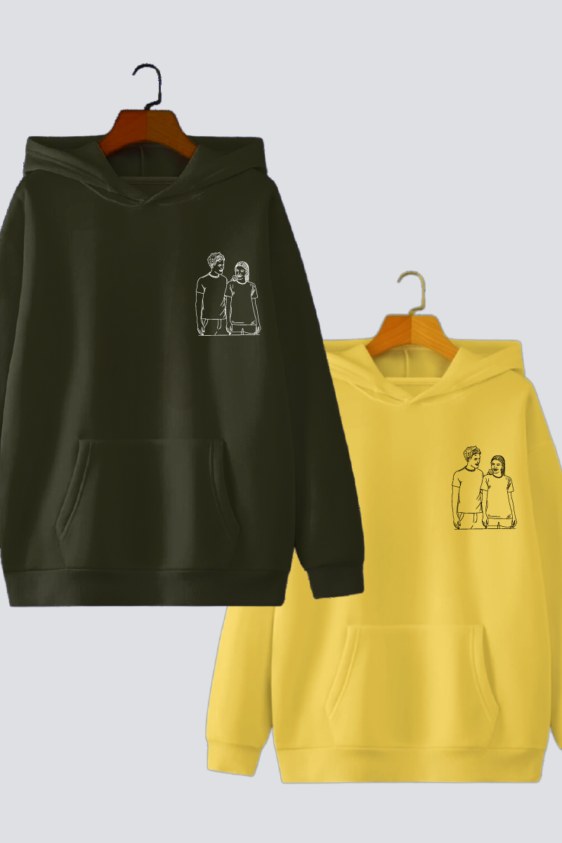 Customised Line Art Couple Hoodies — Pack of 2