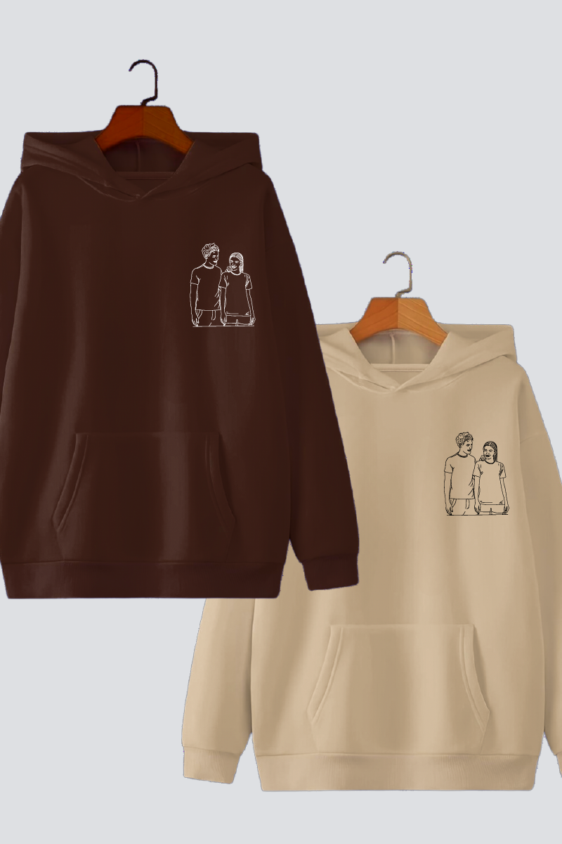 Customised Line Art Couple Hoodies — Pack of 2