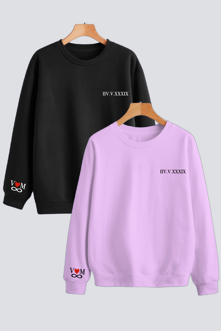 Customised Roman Dates Couple Sweatshirts — Pack of 2