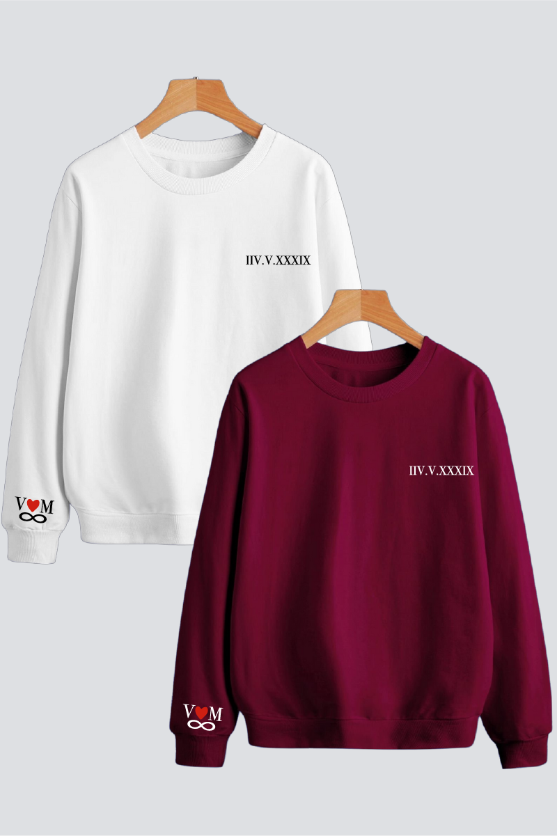 Customised Roman Dates Couple Sweatshirts — Pack of 2