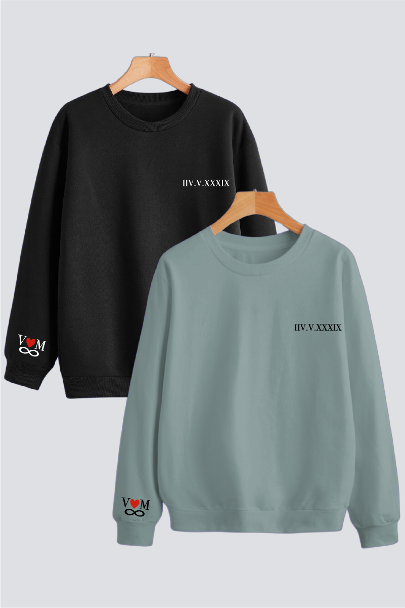Customised Roman Dates Couple Sweatshirts — Pack of 2