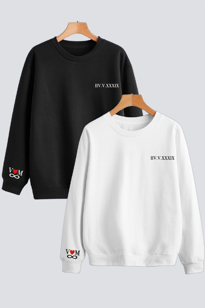 Customised Roman Dates Couple Sweatshirts — Pack of 2