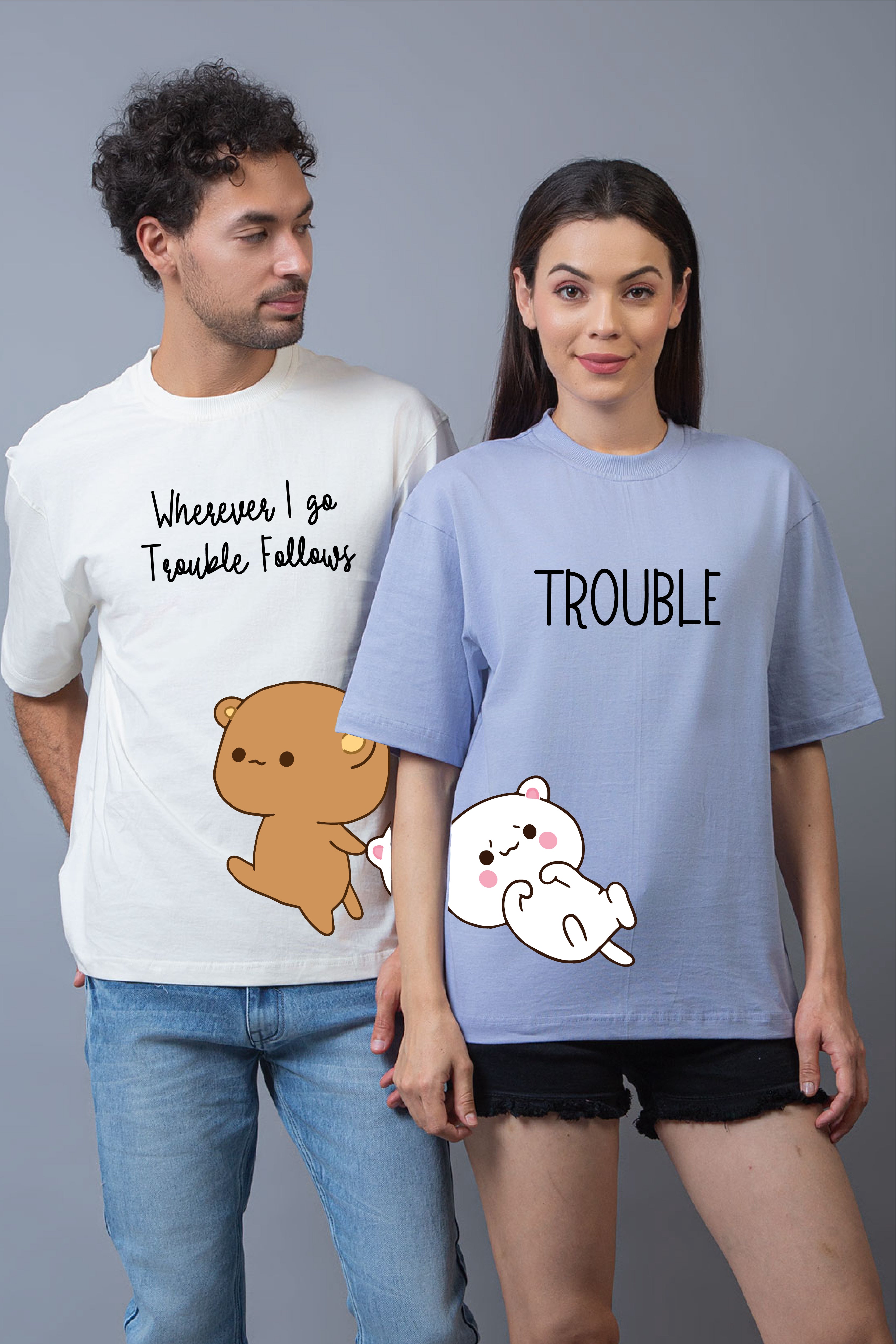 Trouble Duo Couple Oversized Tees — Pack of 2