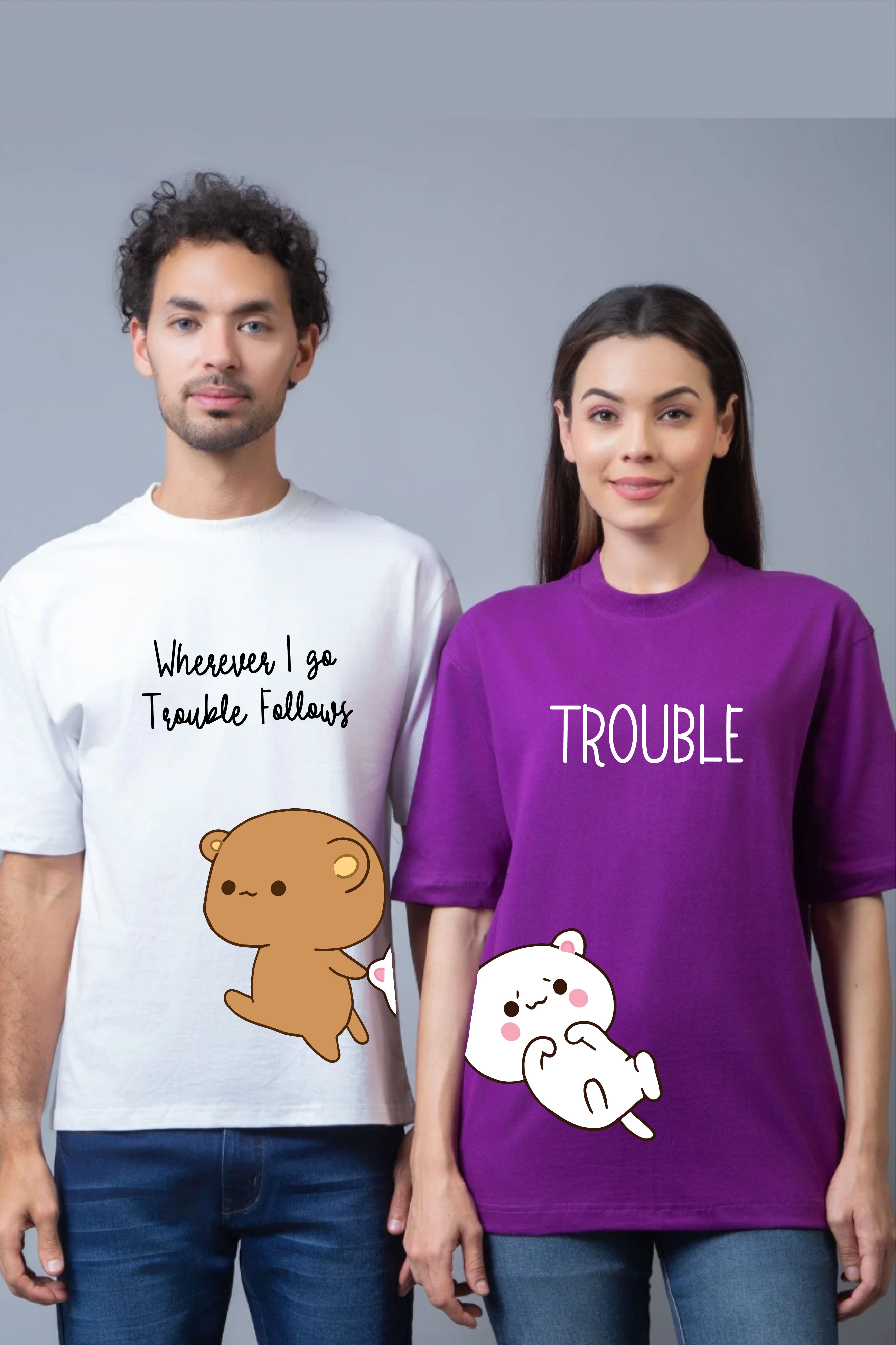 Trouble Duo Couple Oversized Tees — Pack of 2