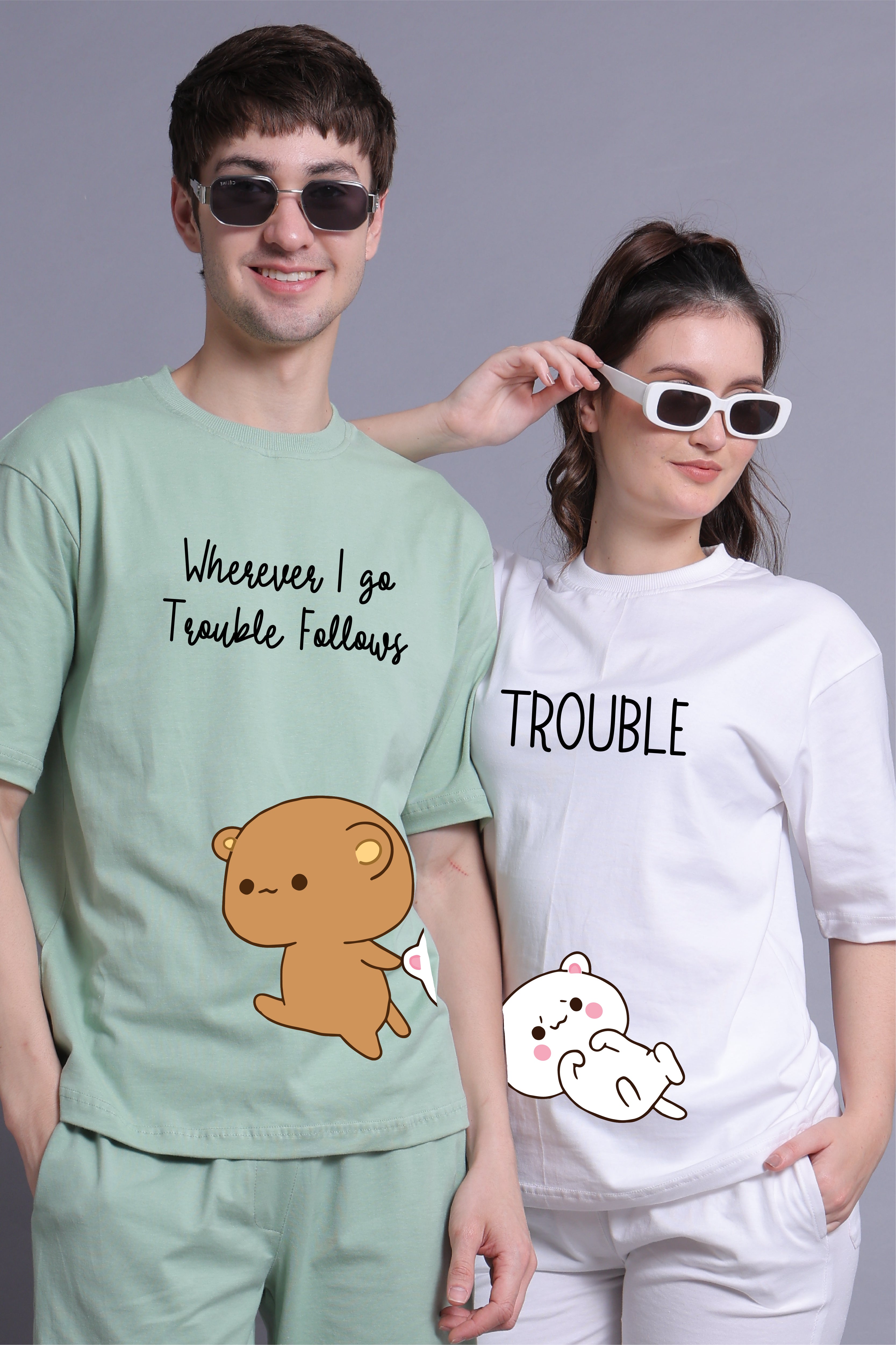Trouble Duo Couple Oversized Tees — Pack of 2