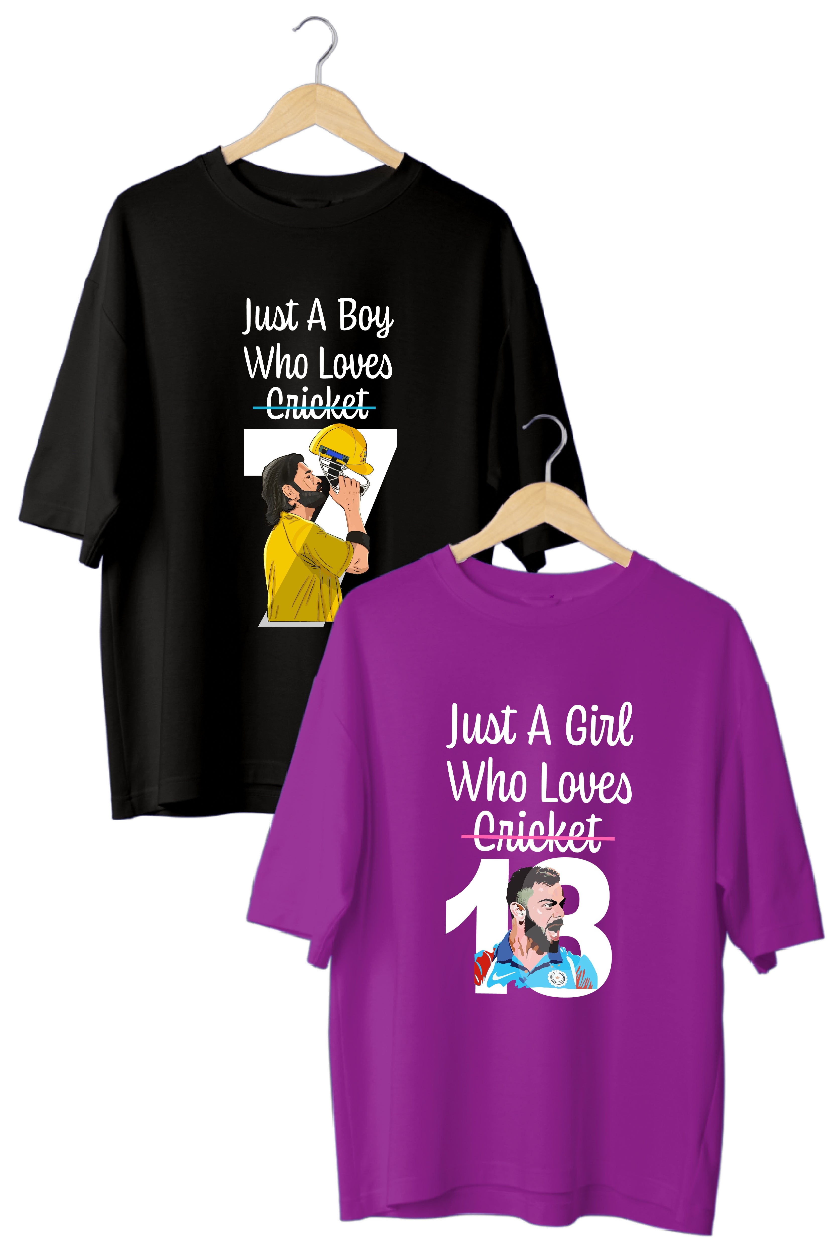 IPL Fan Oversized Couple Tees – 7 & 18 Edition - Pack of 2