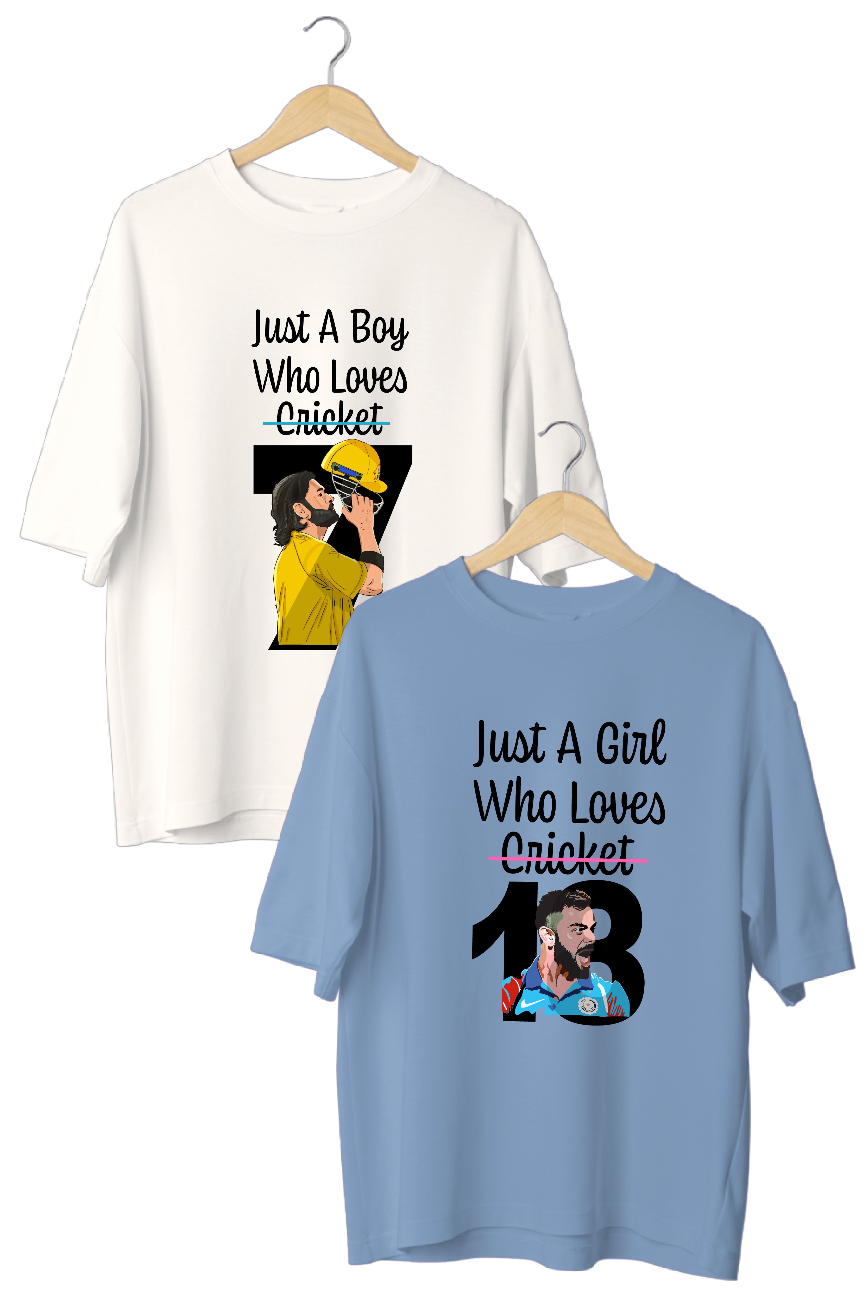 IPL Fan Oversized Couple Tees – 7 & 18 Edition - Pack of 2