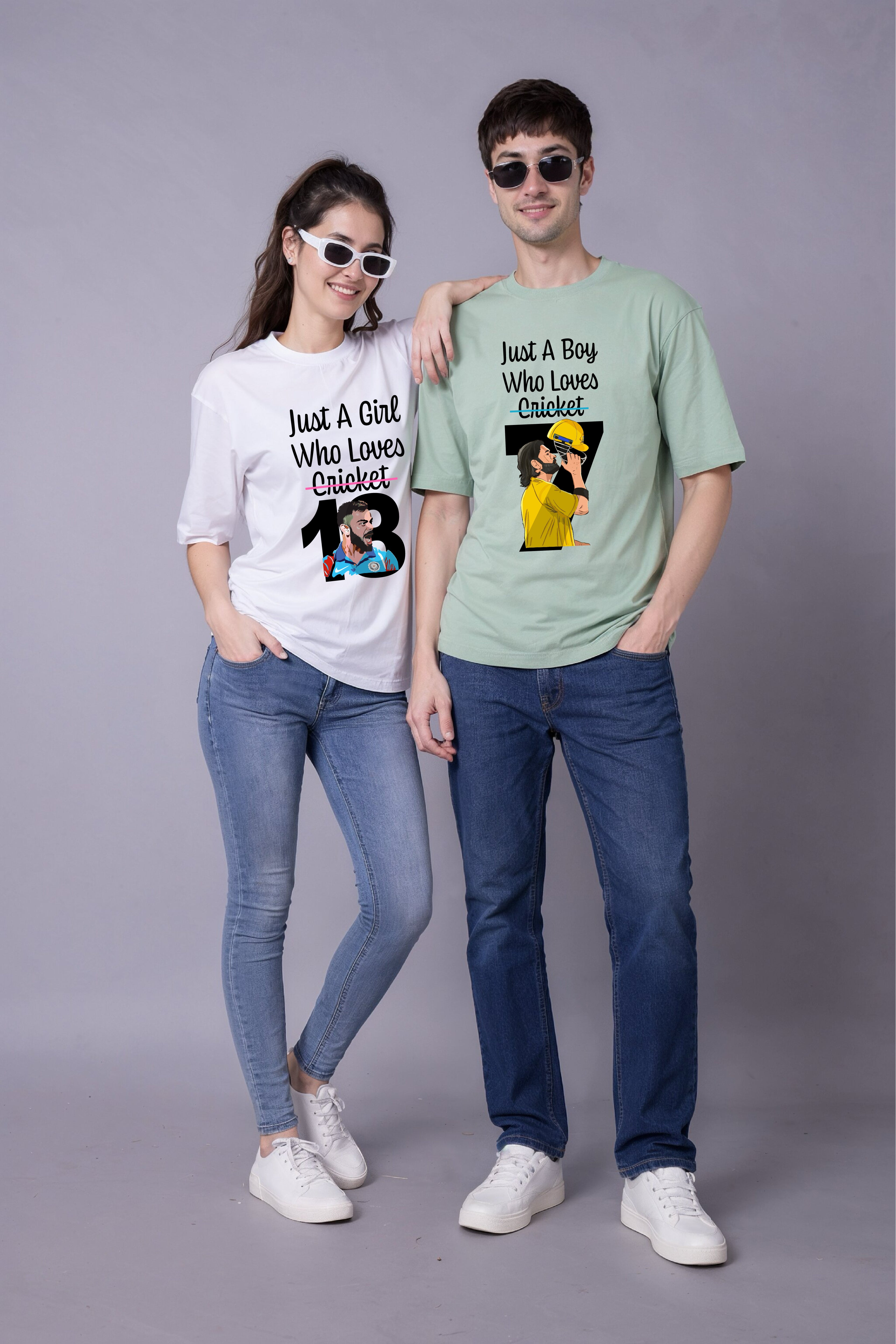 IPL Fan Oversized Couple Tees – 7 & 18 Edition - Pack of 2