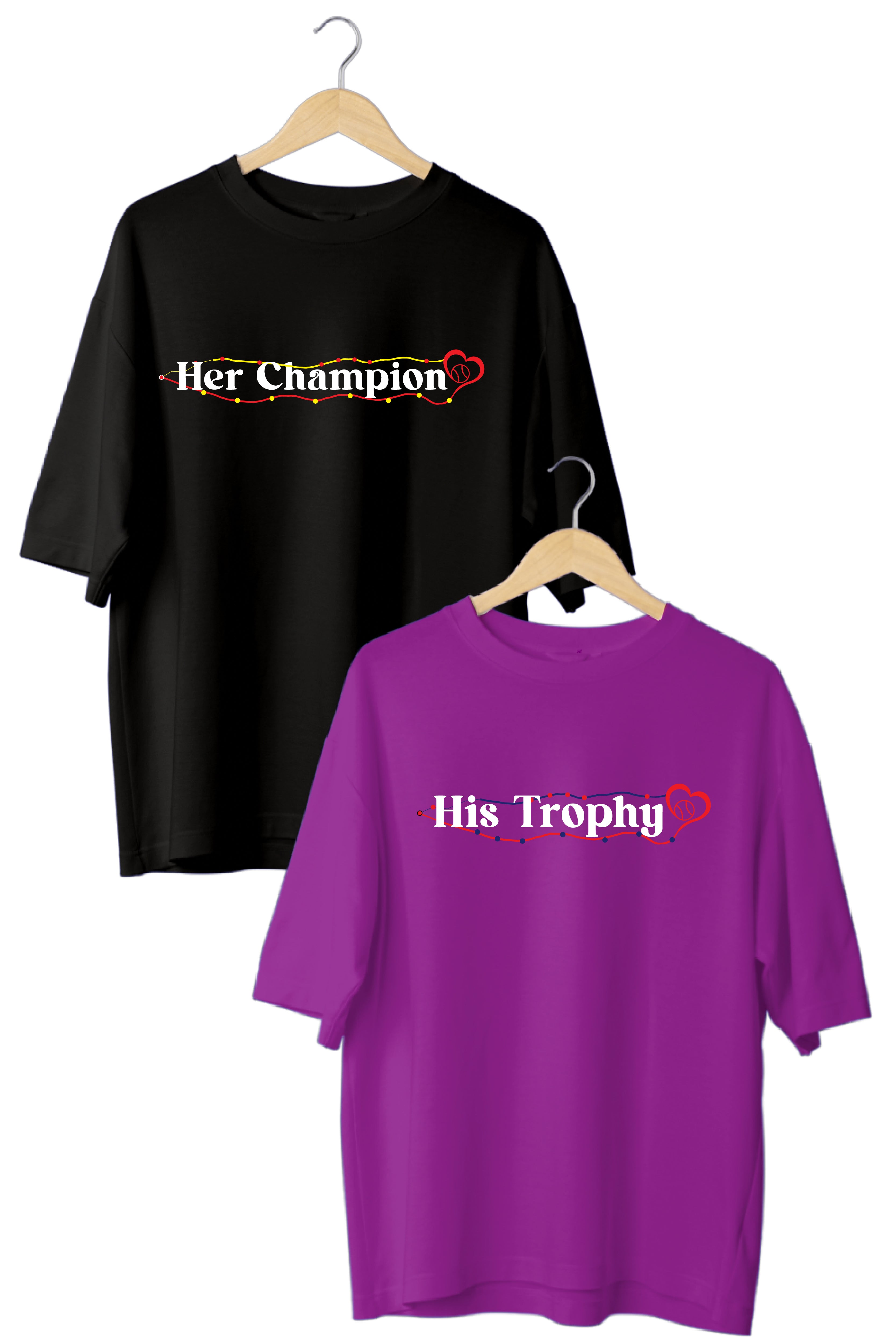Her Champion & His Trophy Couple T-Shirts - Pack of 2