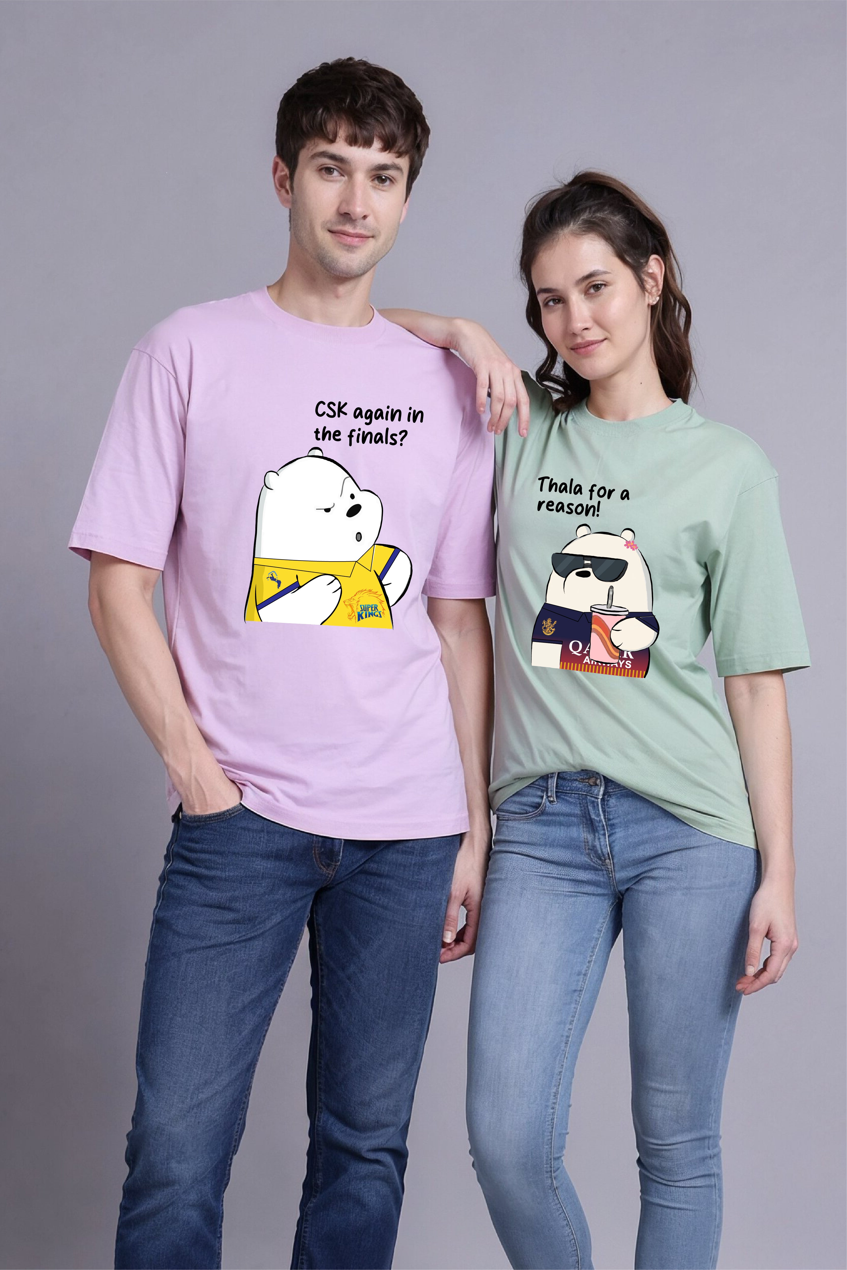 CSK vs RCB IPL Couple Oversized T-Shirts - Pack of 2