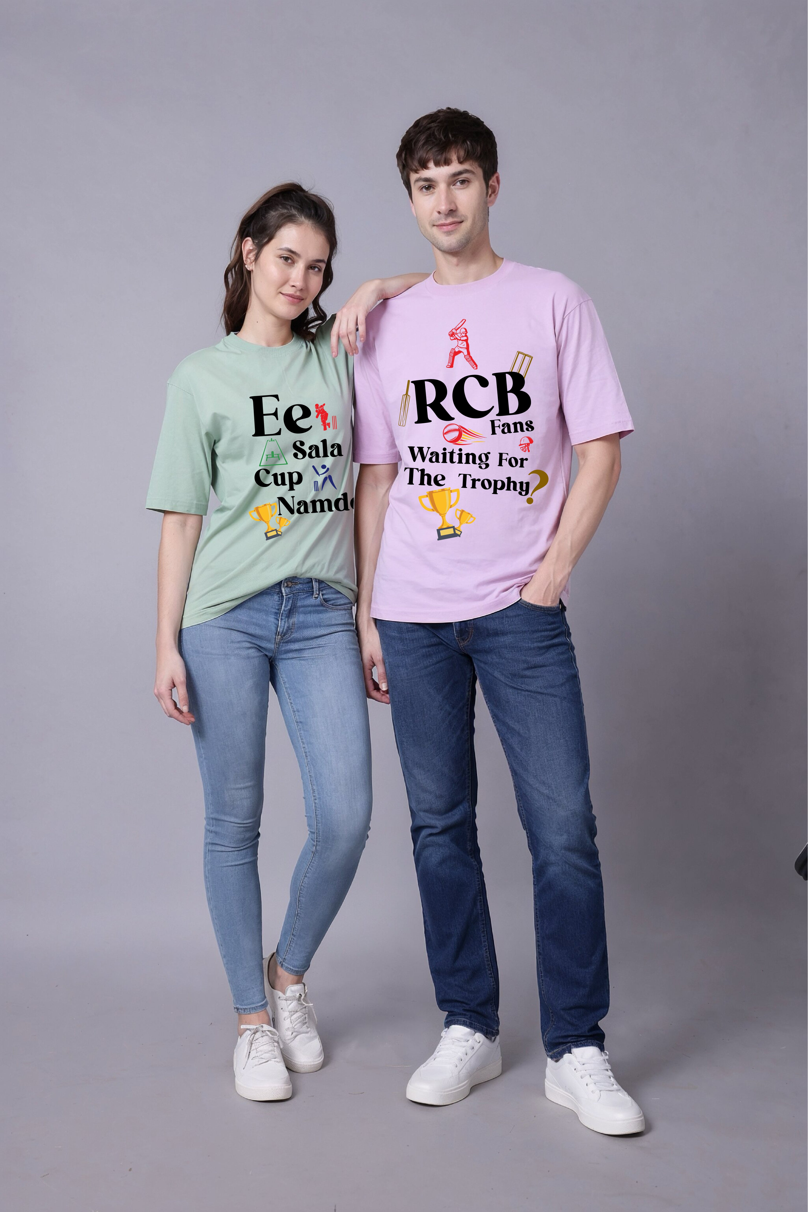 RCB Fan Couple Oversized Tees - Pack of 2