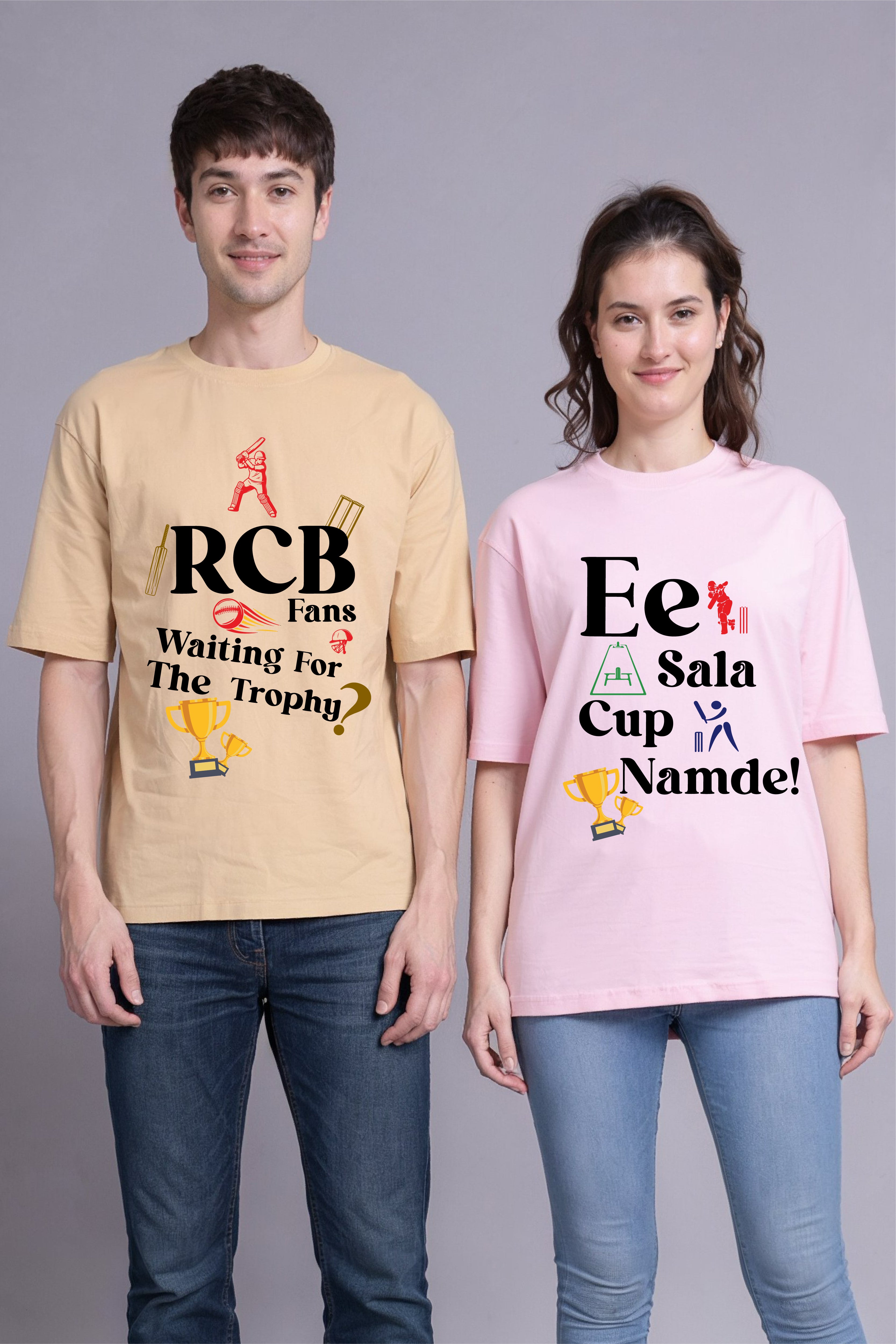 RCB Fan Couple Oversized Tees - Pack of 2