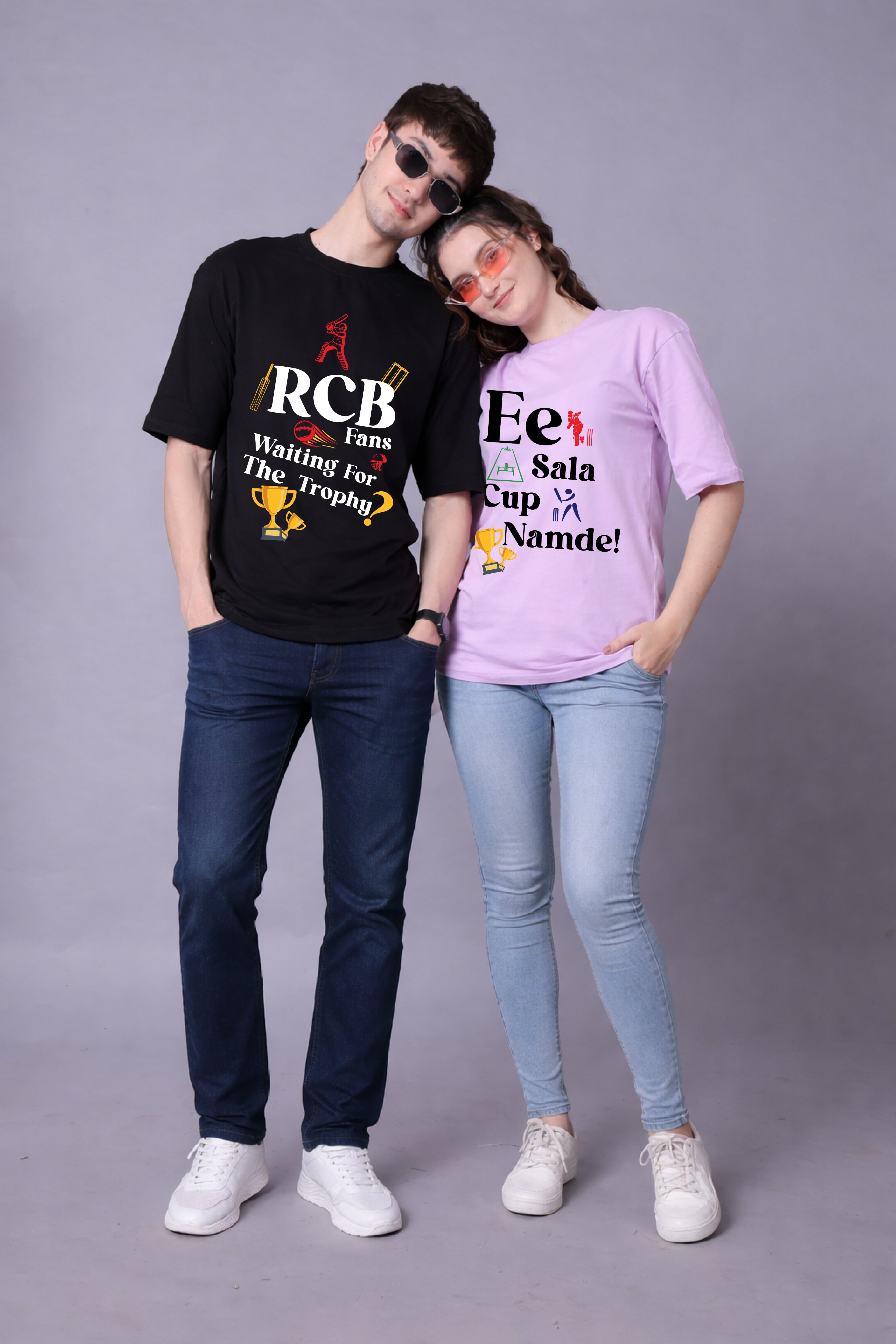 RCB Fan Couple Oversized Tees - Pack of 2