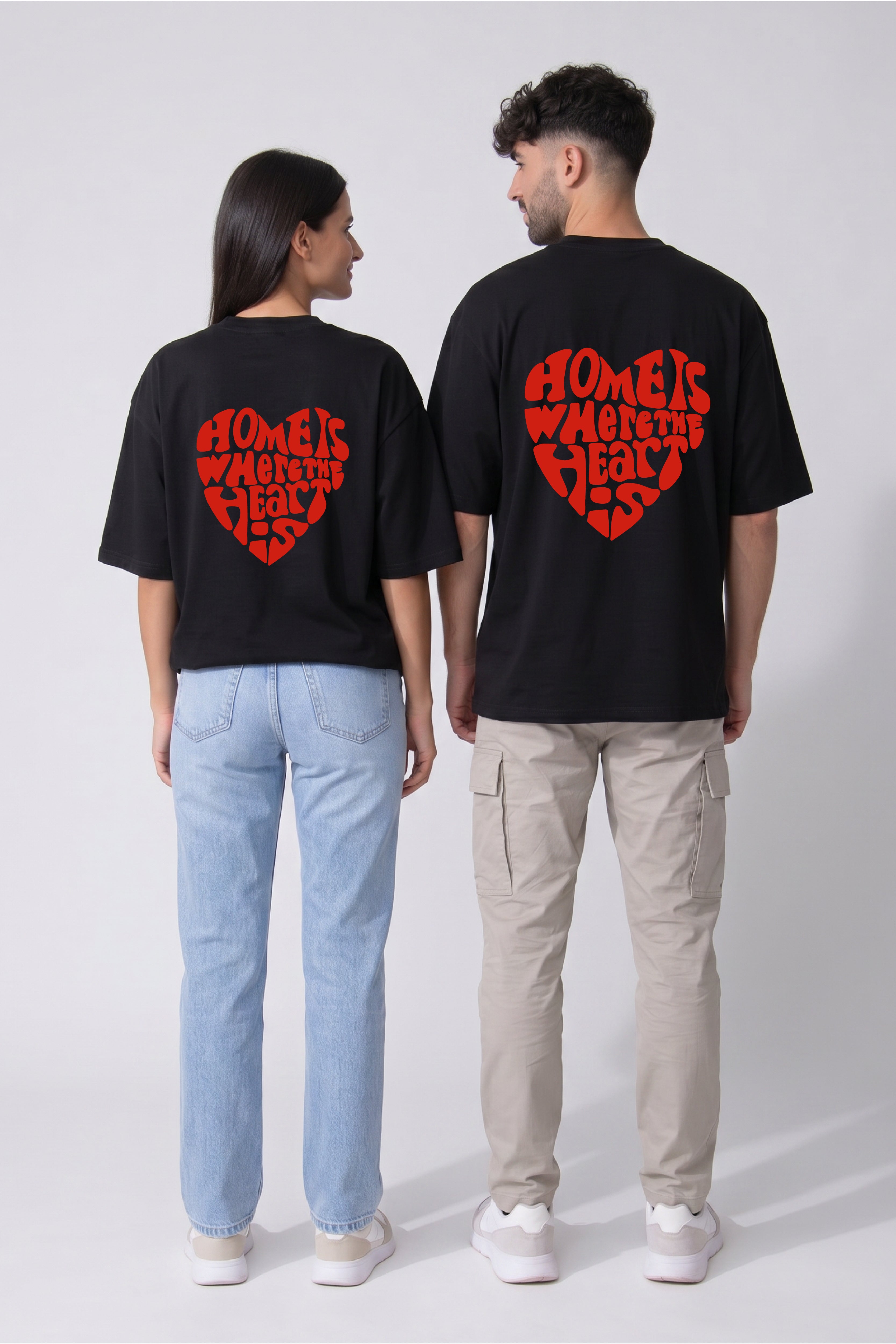 Heart Home Oversized Couple T-Shirts (Pack of 2)