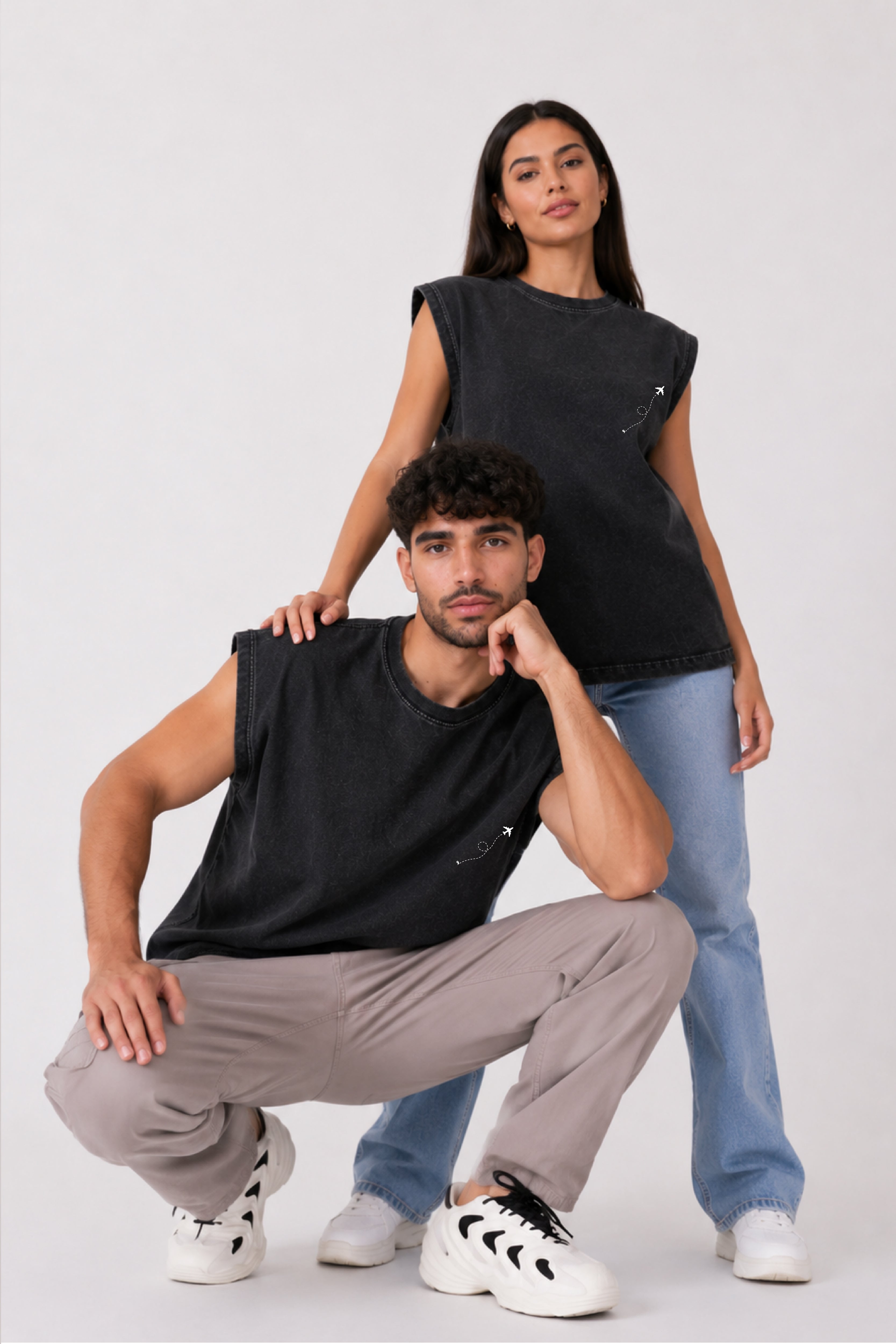 Vacation Vibes Acid Wash Black Vest - Pack of 2