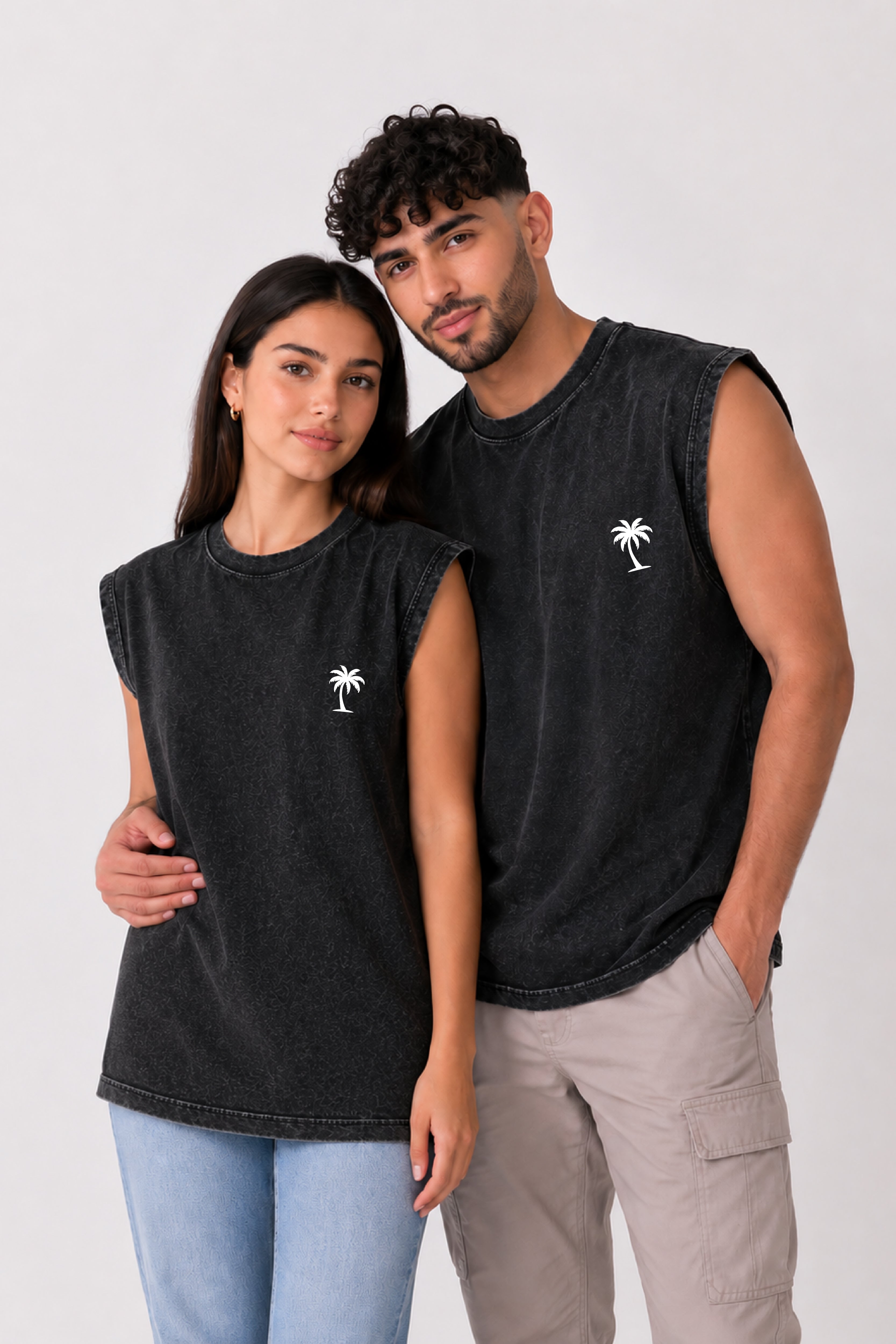 Tropical Vibes Acid Wash Black Vest - Pack of 2