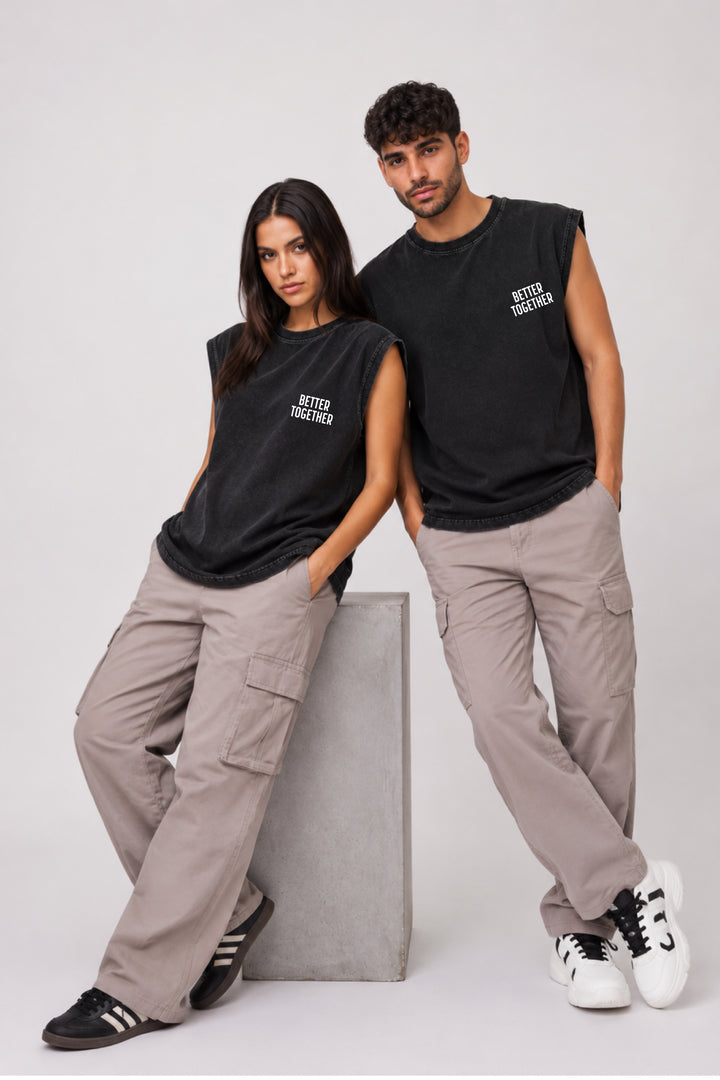 Better Together Acid Wash Black Vest - Pack of 2