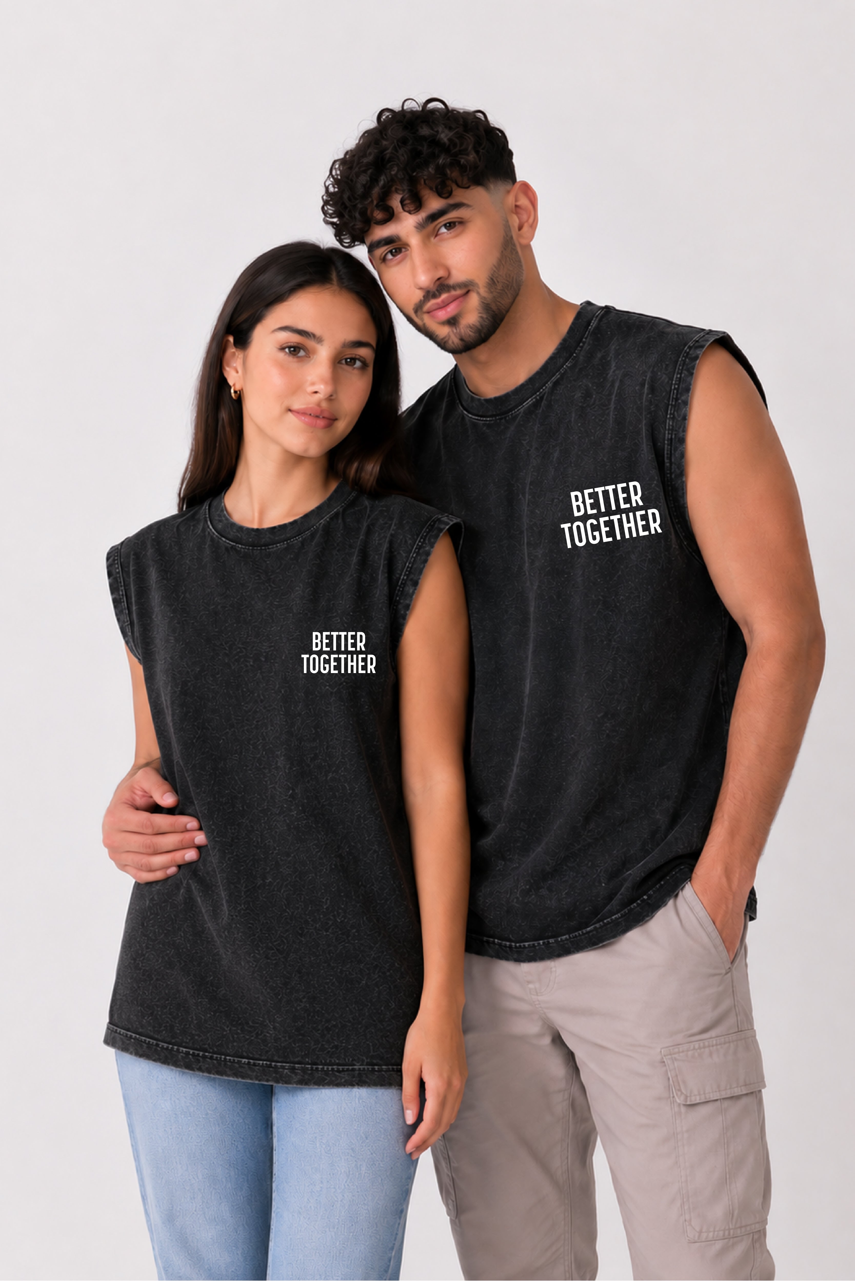 Better Together Acid Wash Black Vest - Pack of 2