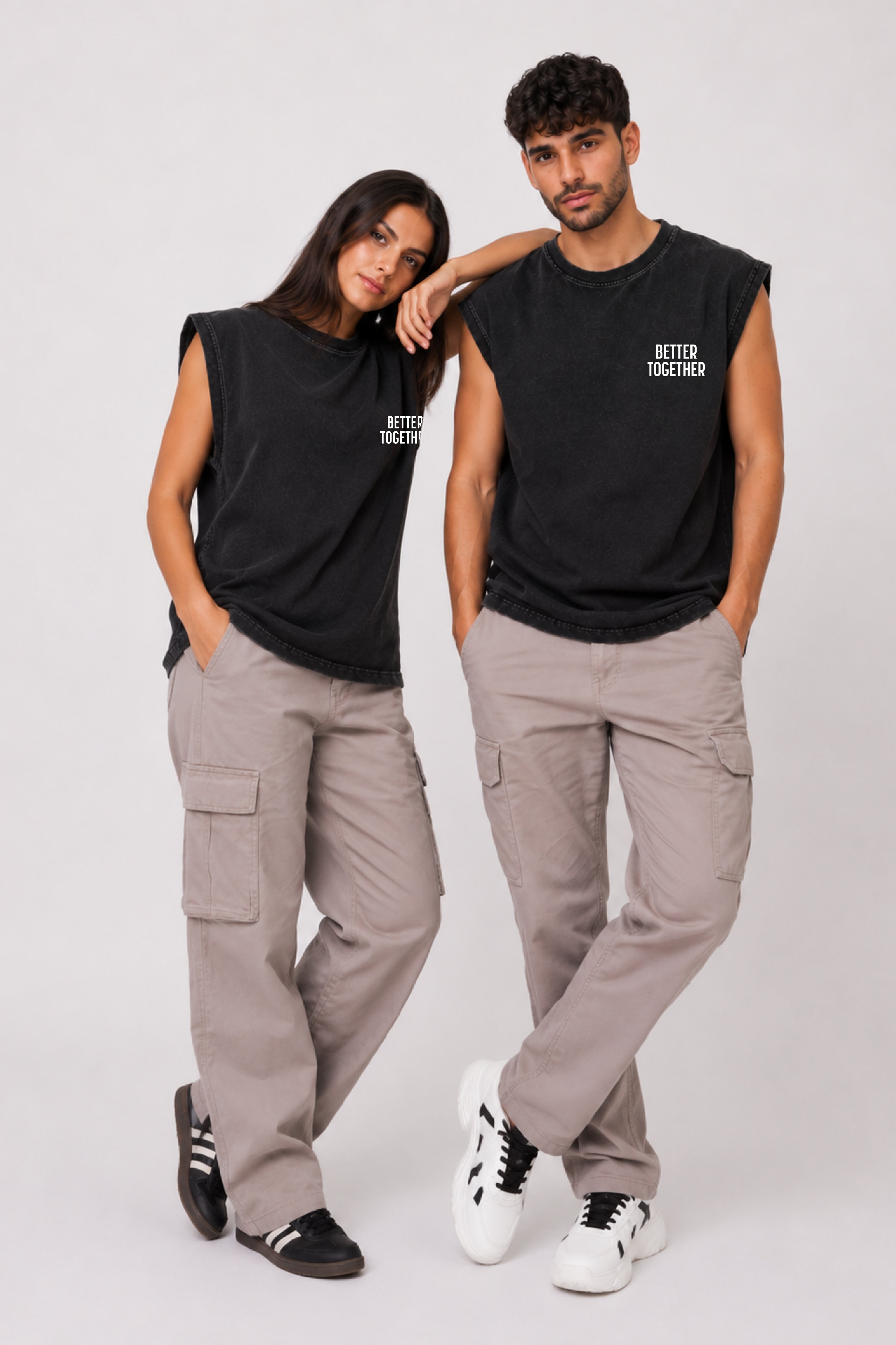 Better Together Acid Wash Black Vest - Pack of 2