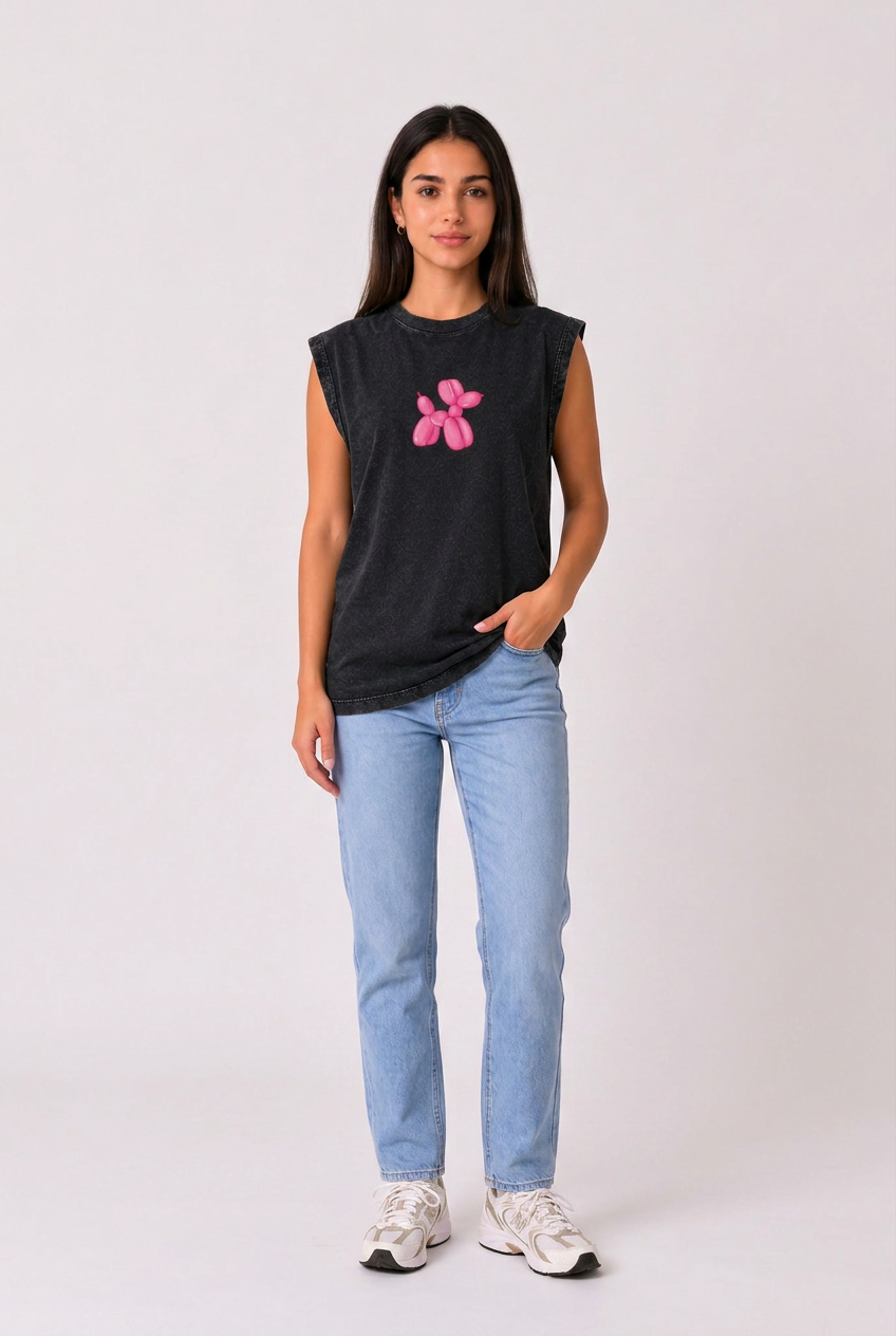 Balloon Dog Acid Wash Black Vest