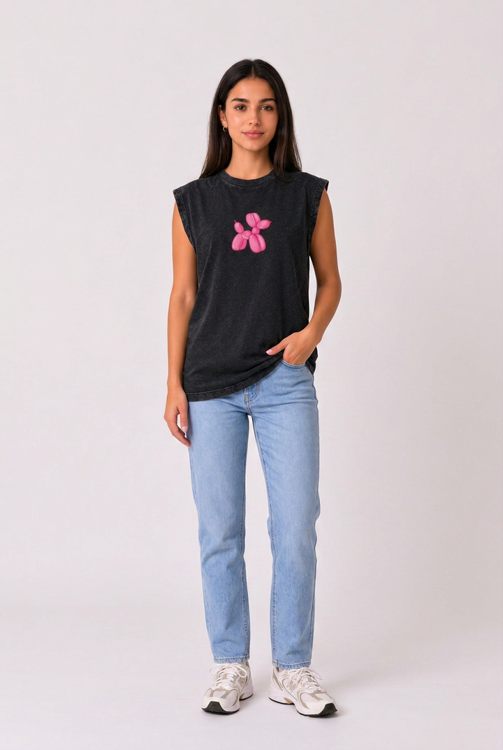Balloon Dog Acid Wash Black Vest