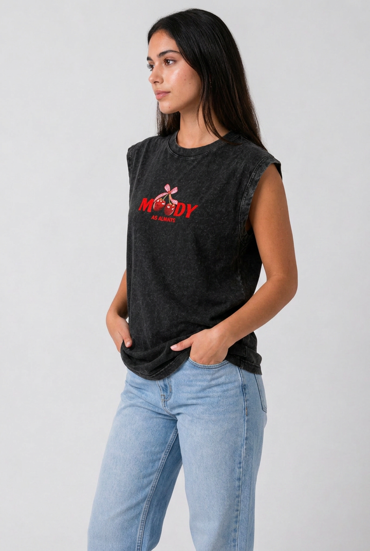 Moody as always Acid Wash Black Vest