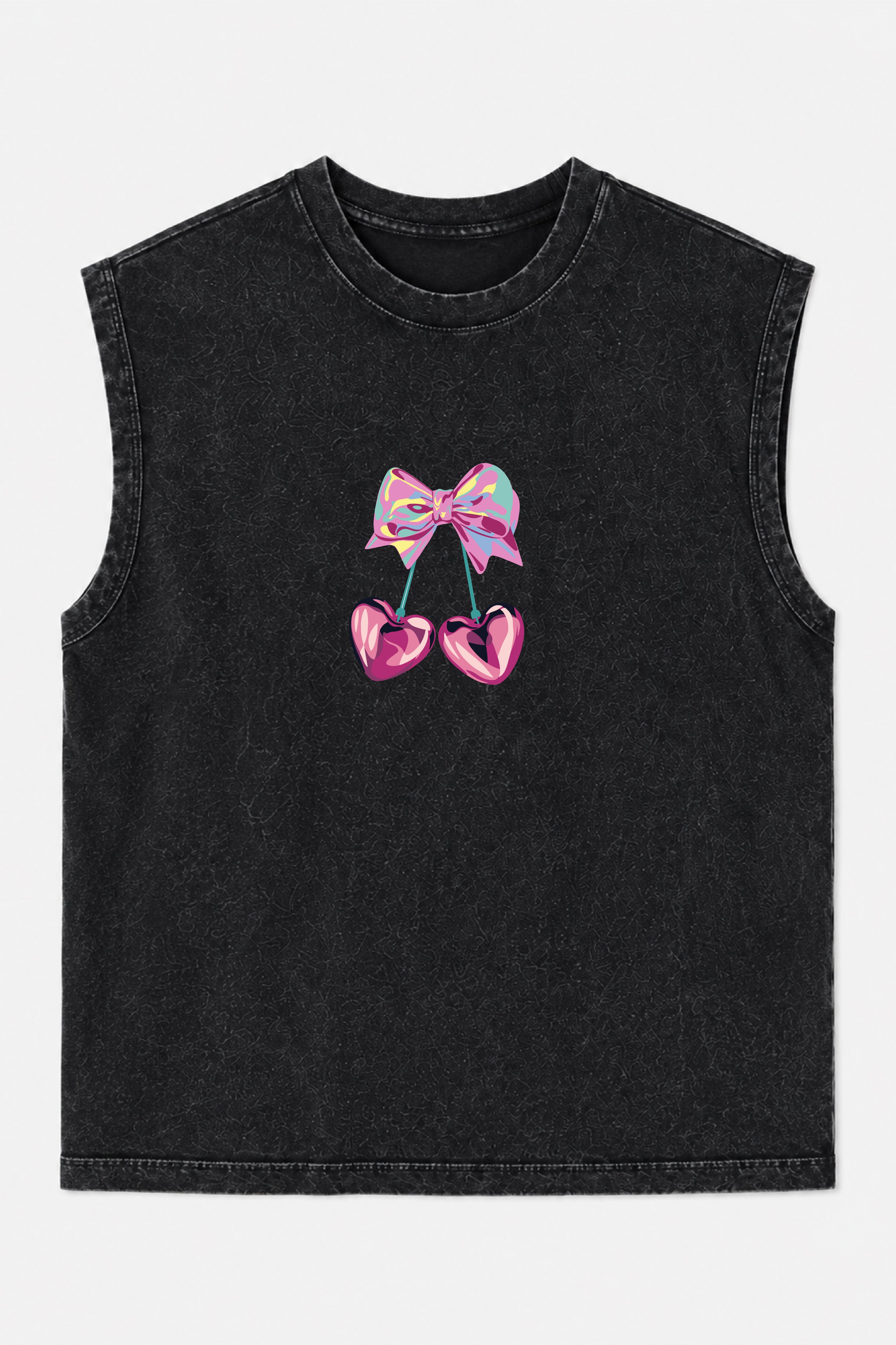 Heart Bow Acid Wash Black Vest