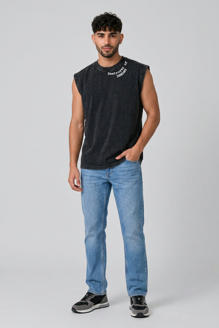 Destroyer of Demons Acid Wash Black Vest