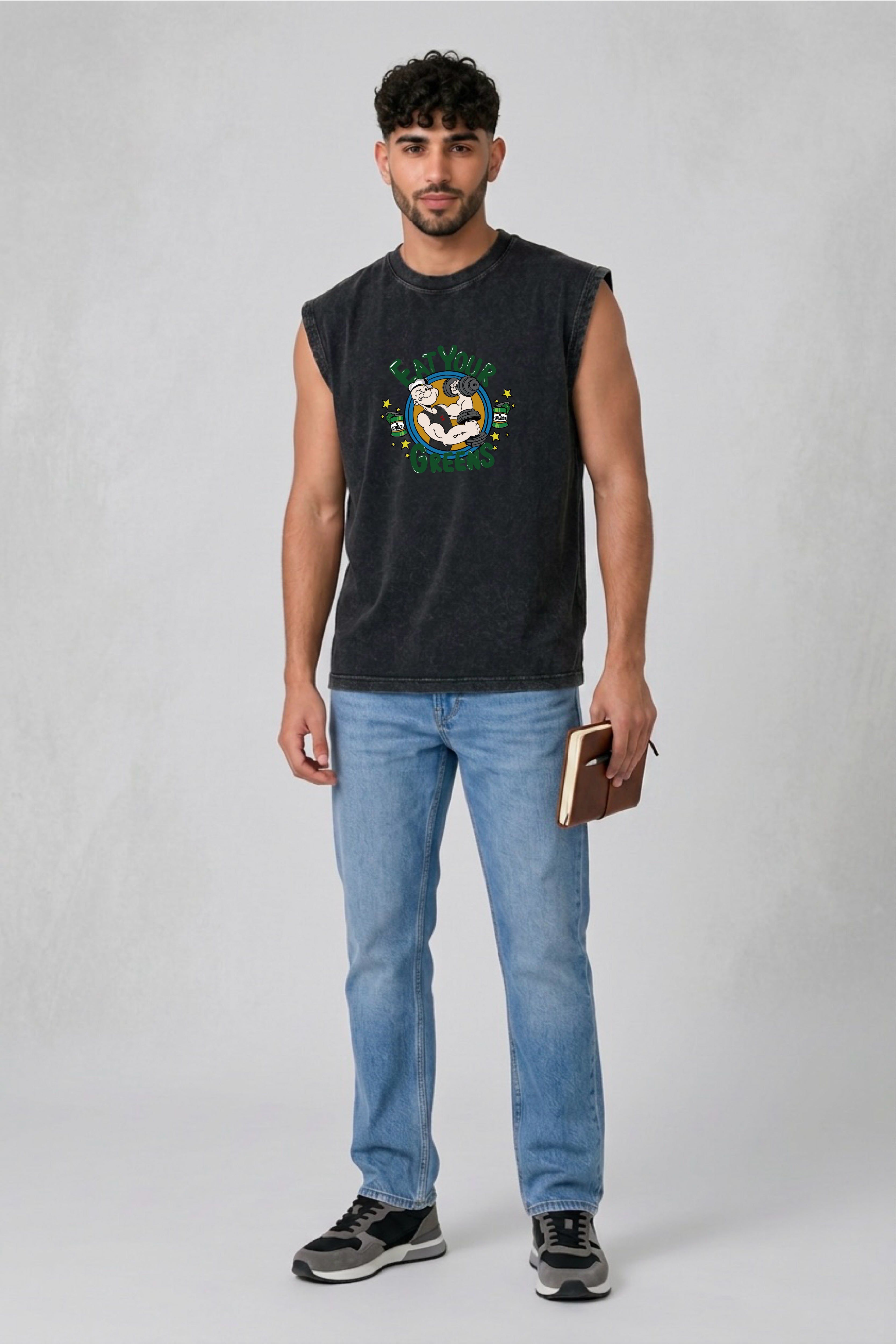 Eat your Greens Acid Wash Black Vest