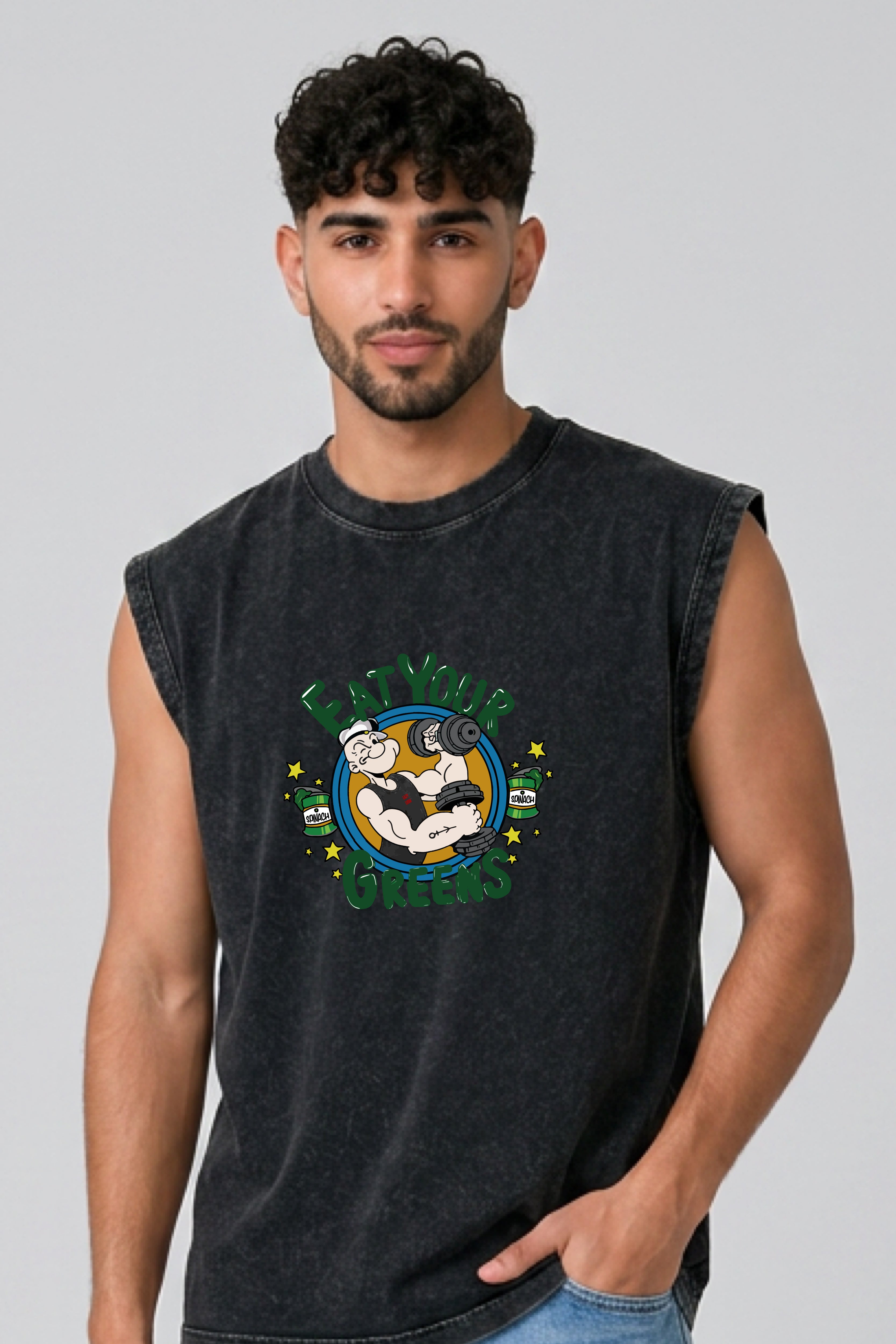 Eat your Greens Acid Wash Black Vest