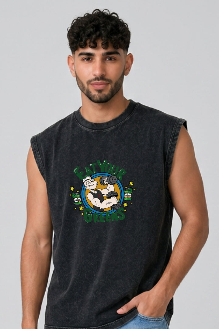 Eat your Greens Acid Wash Black Vest