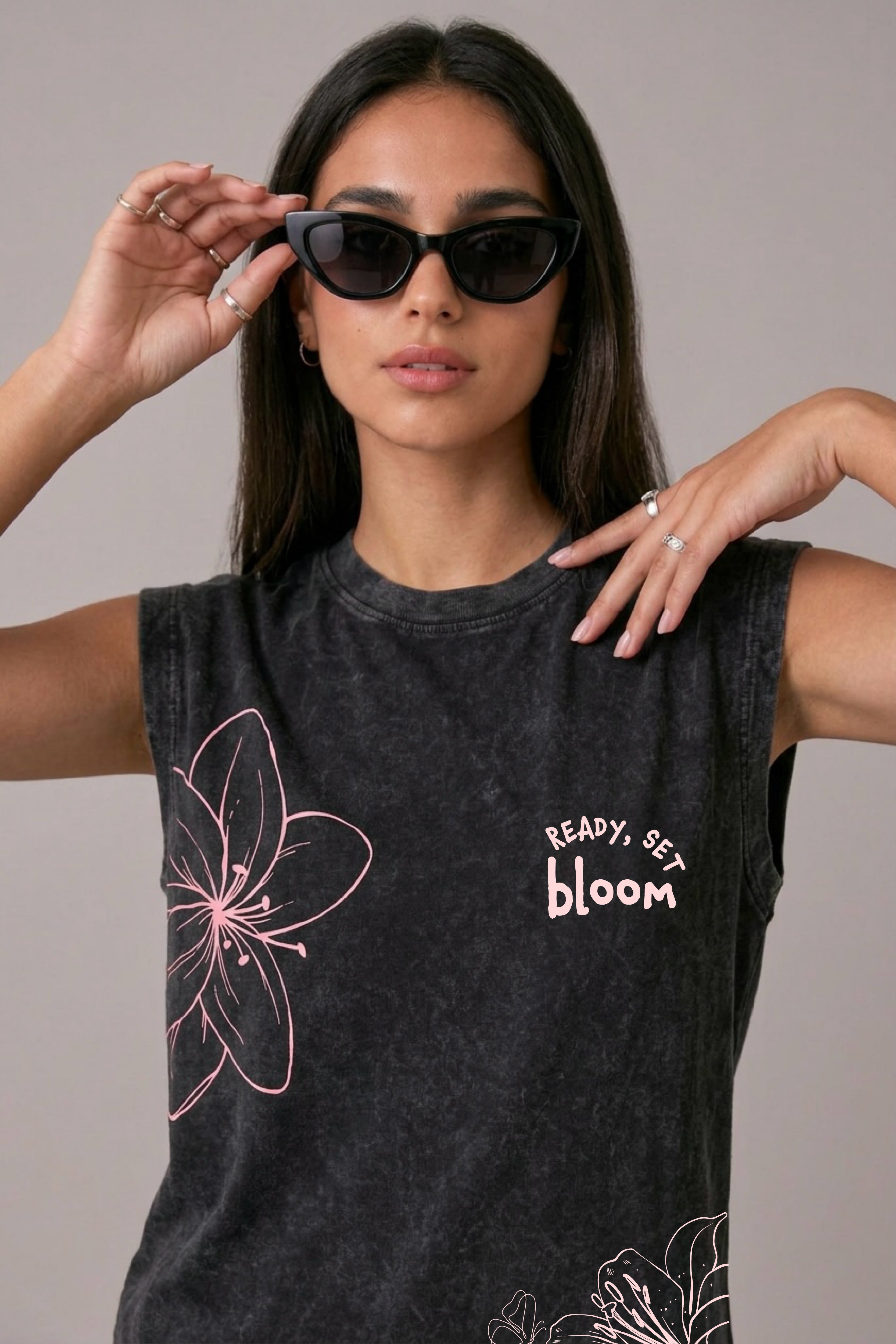 Ready Set Bloom Acid Wash Black Vest