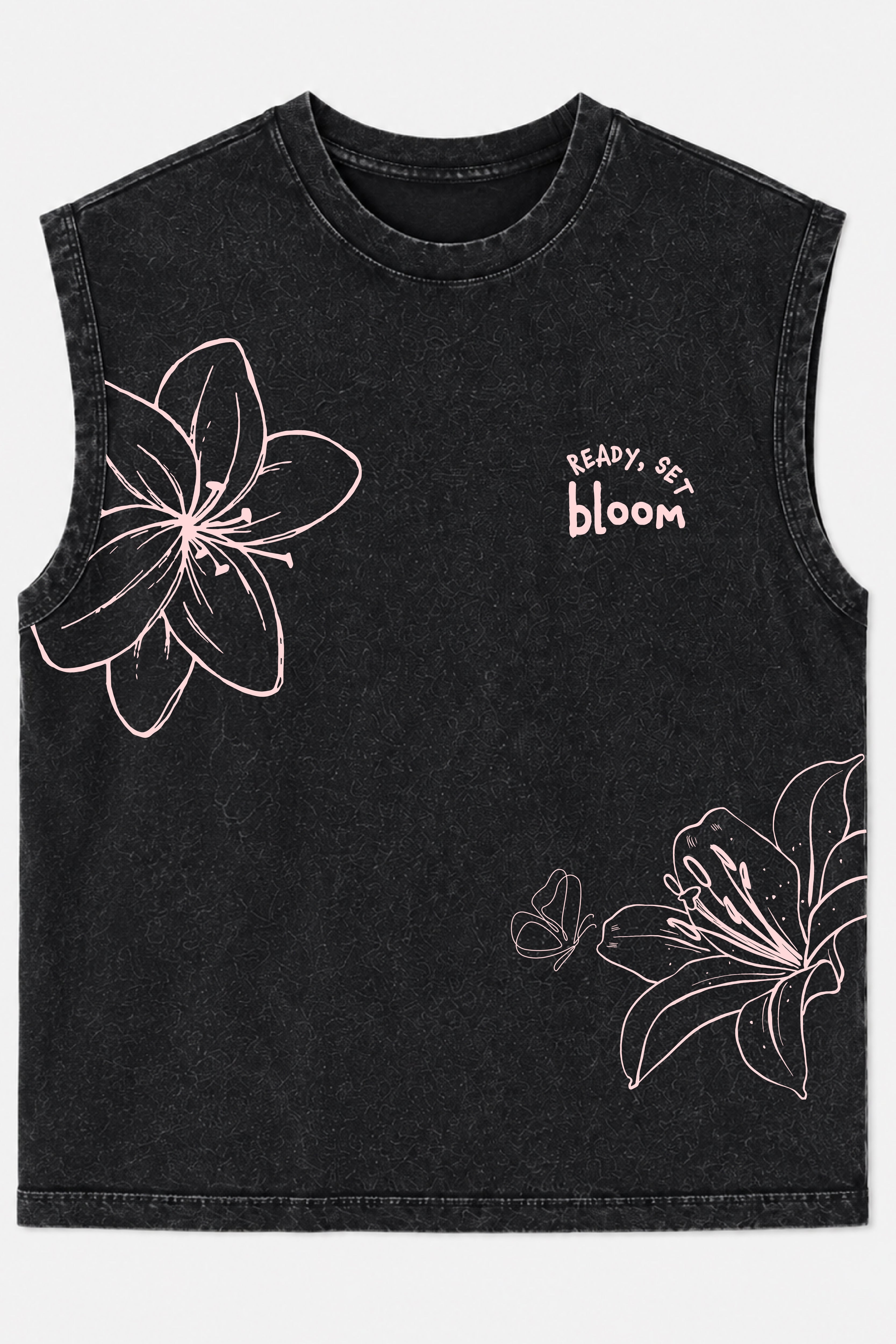 Ready Set Bloom Acid Wash Black Vest