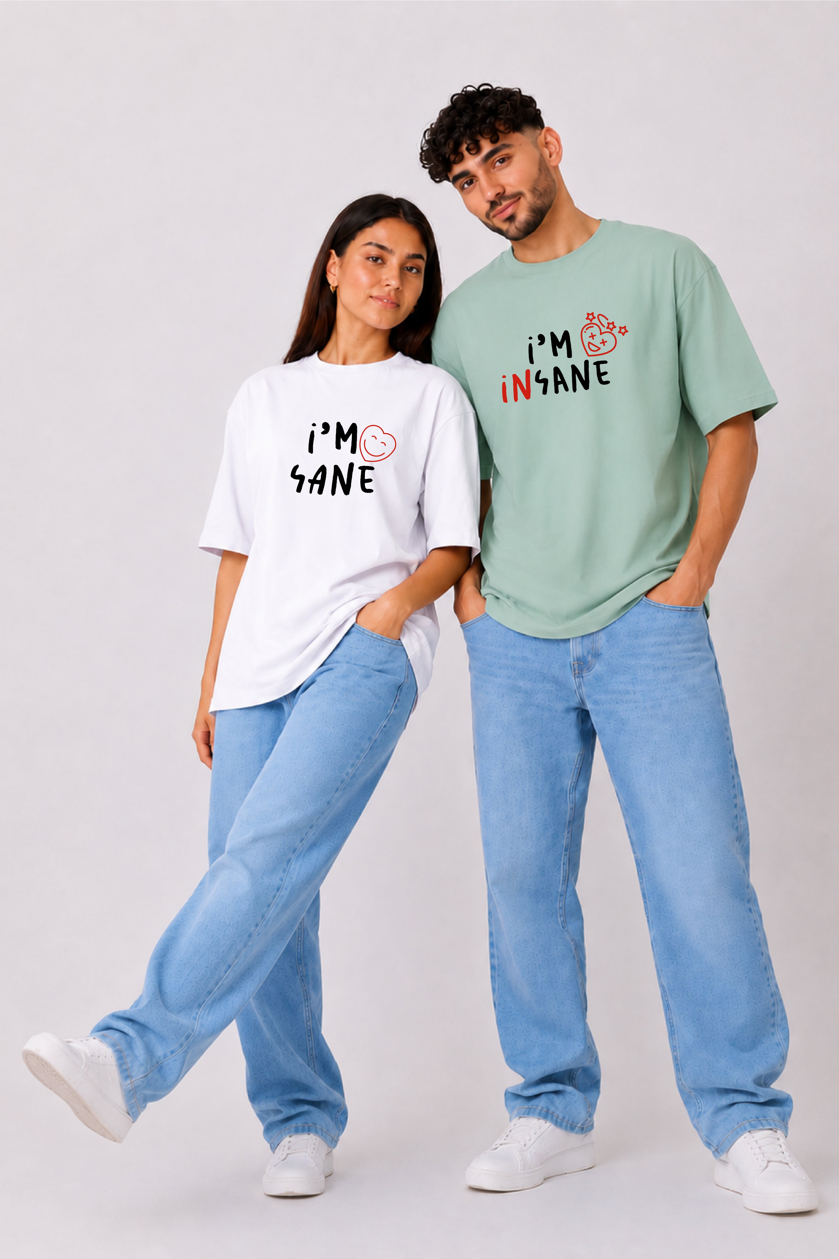 I am sane Couple Oversized Tees — Pack of 2