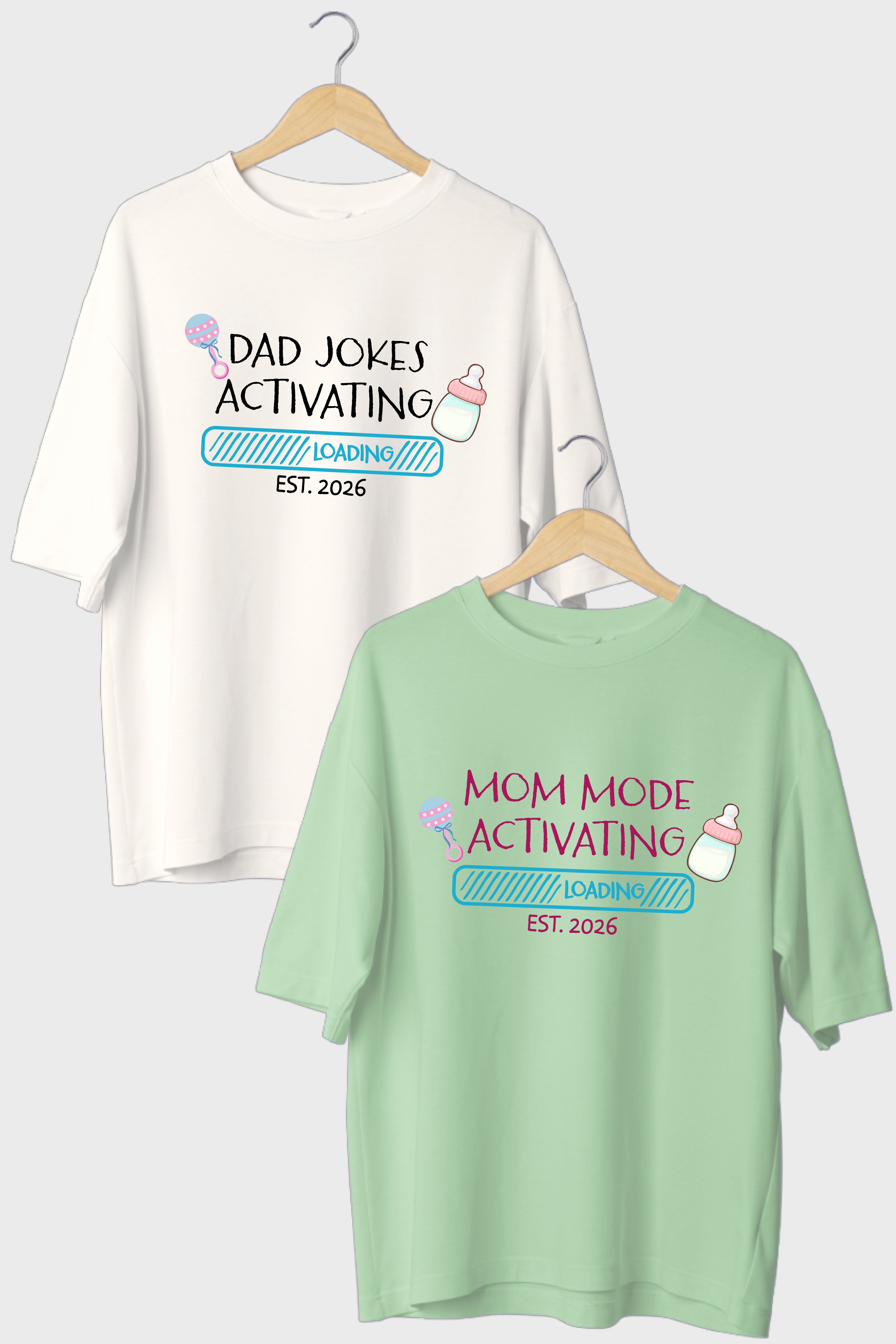 Dad Jokes Activated Oversized Couple T-Shirts (Pack of 2)