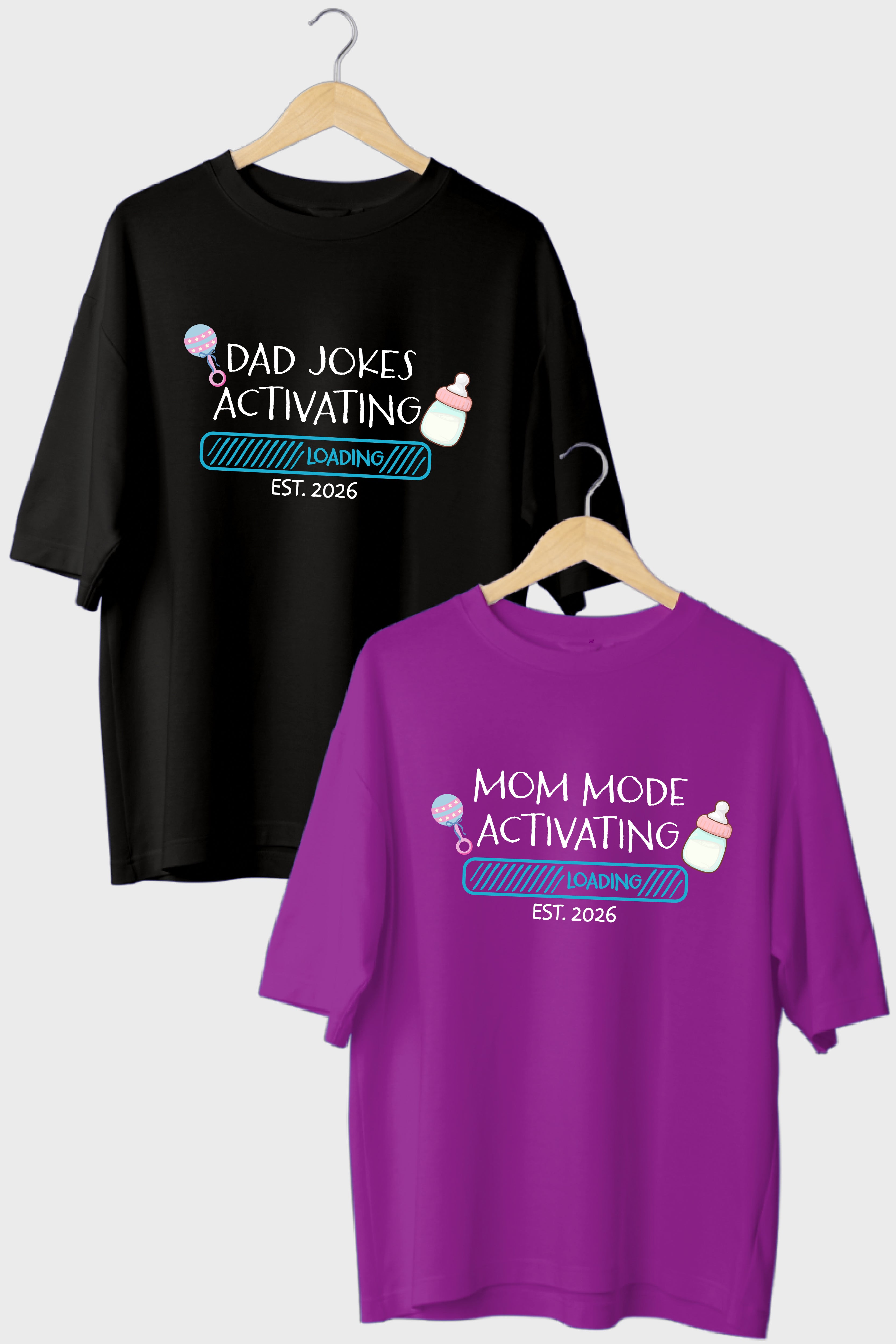 Dad Jokes Activated Oversized Couple T-Shirts (Pack of 2)