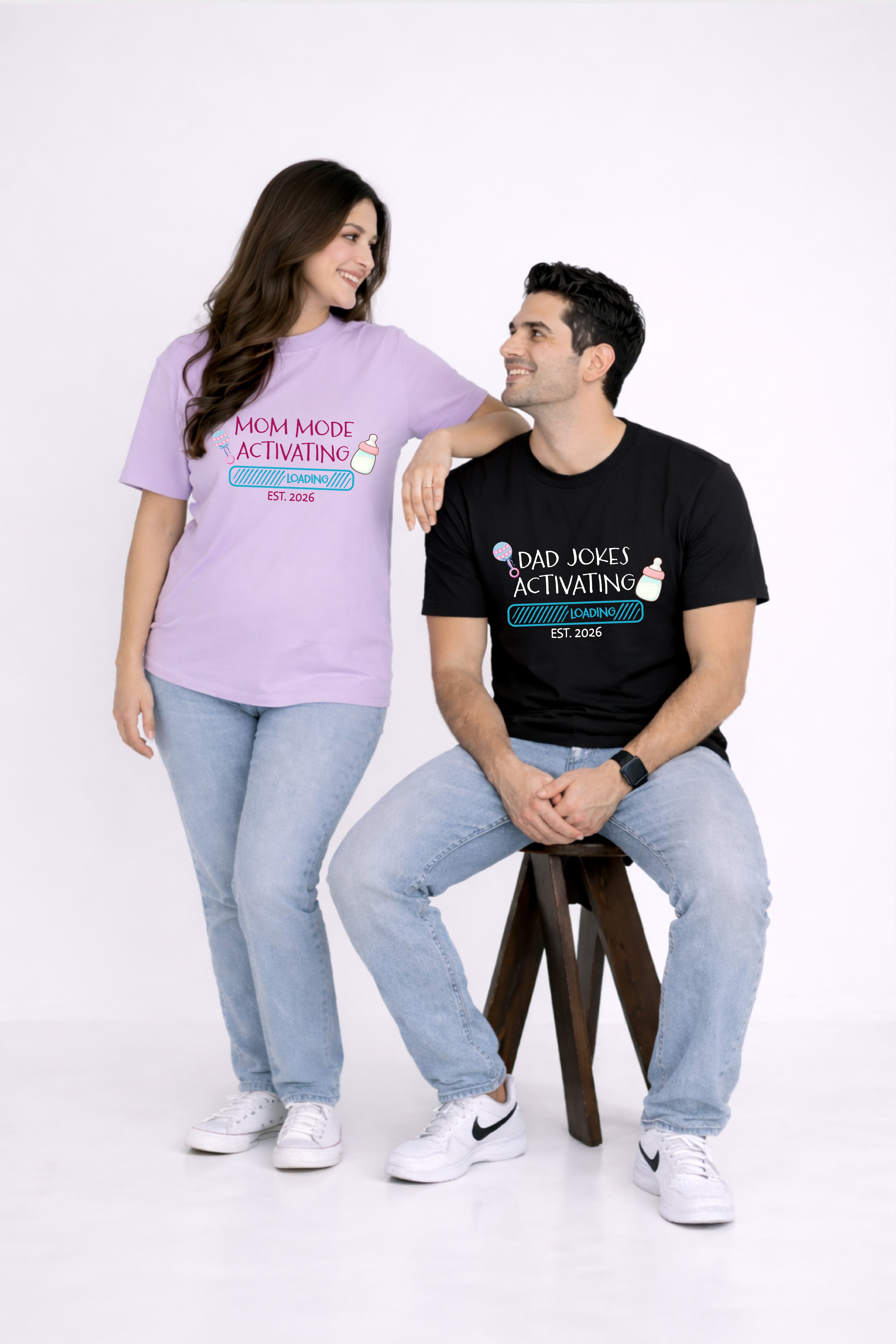 Dad Jokes Activated Oversized Couple T-Shirts (Pack of 2)