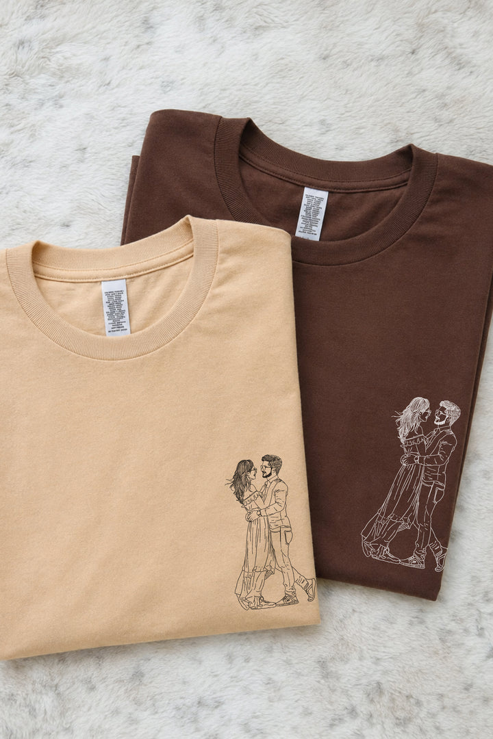 Customised Line Art Couple Unisex Tees - Pack of 2
