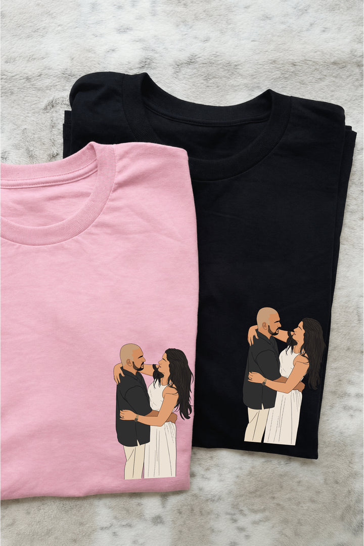 Customised Illustration Oversized Couple T-Shirts (Pack of 2)