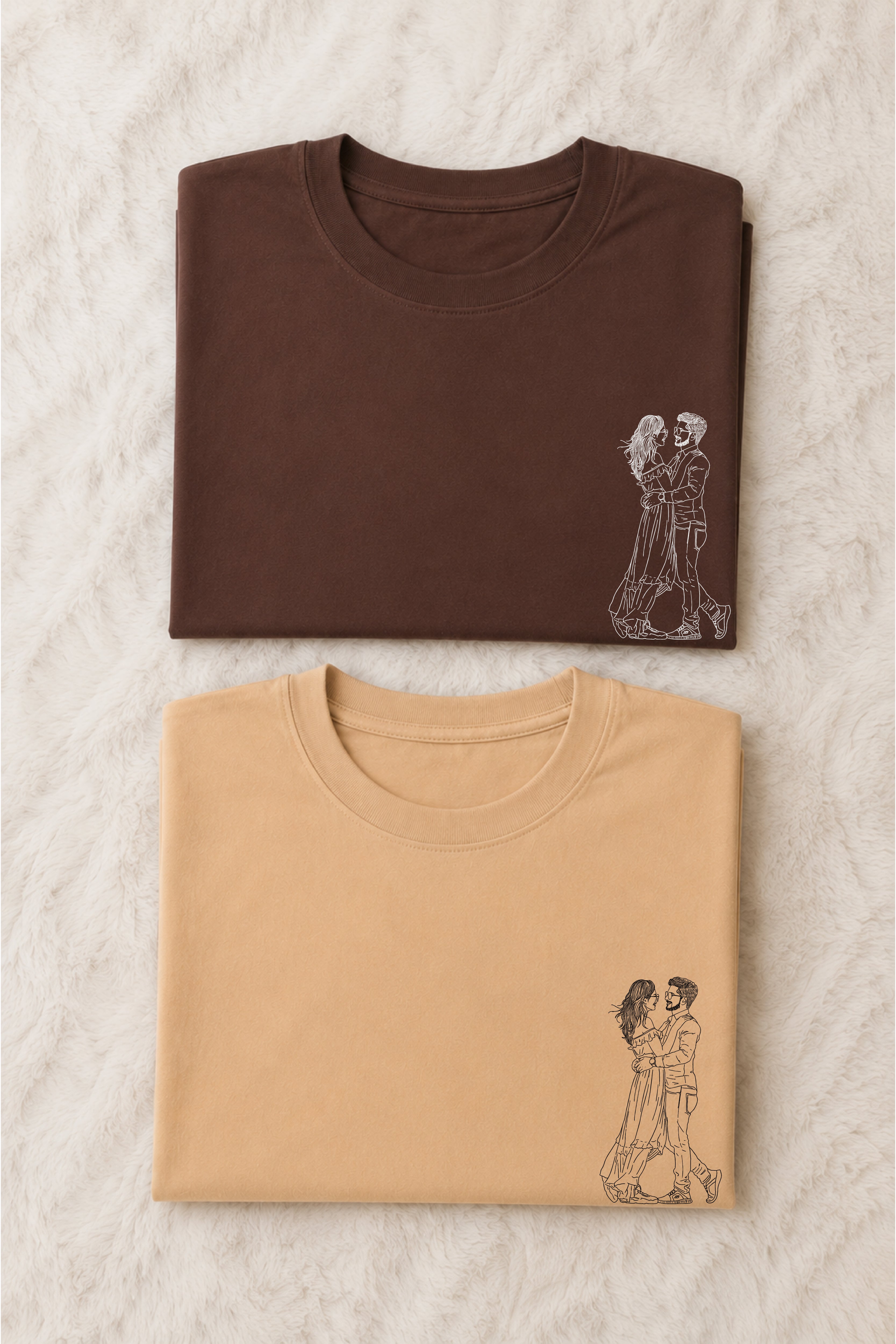 Customised Line Art Couple Unisex Tees - Pack of 2
