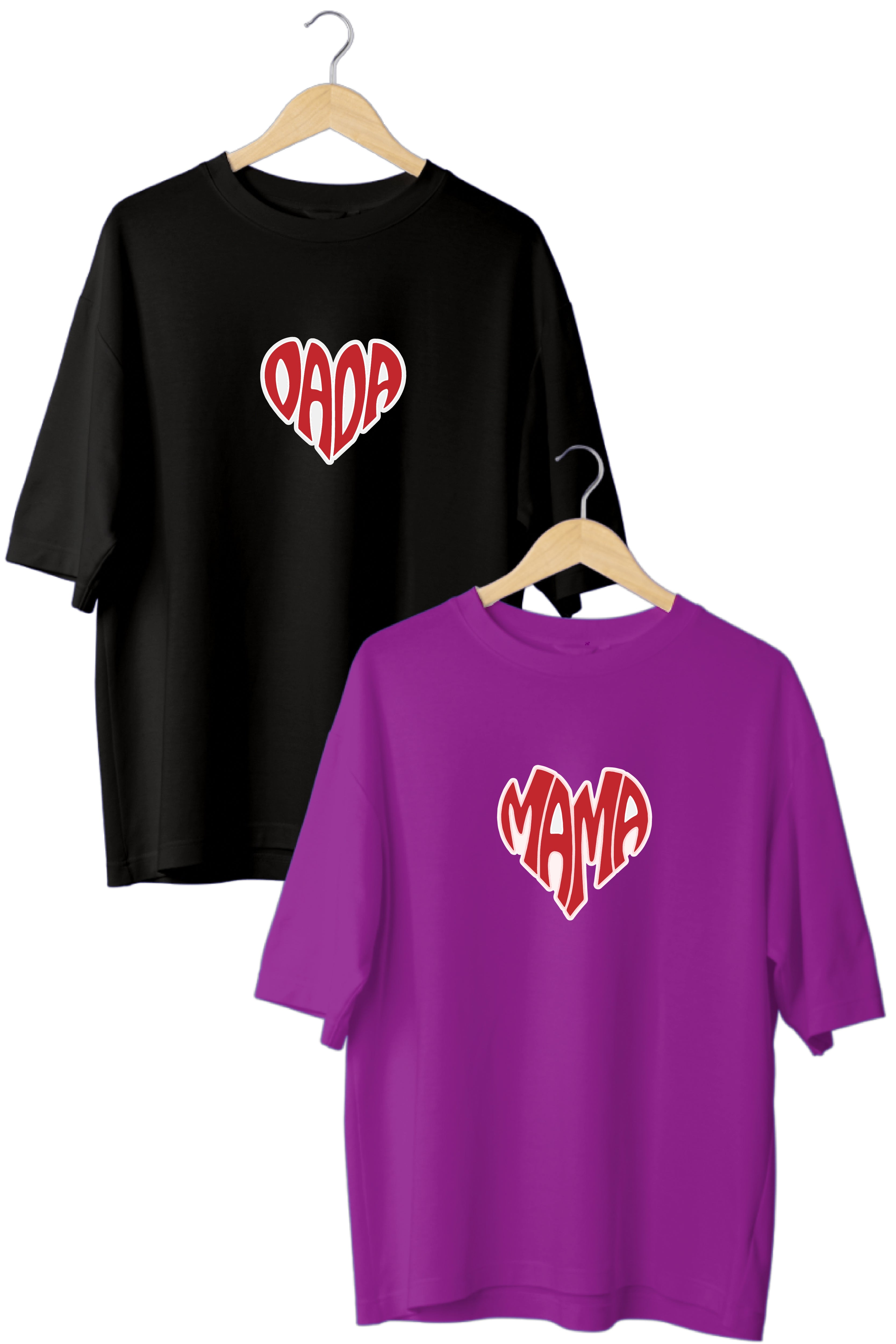 Mama, Dada Oversized Couple T-Shirts (Pack of 2)