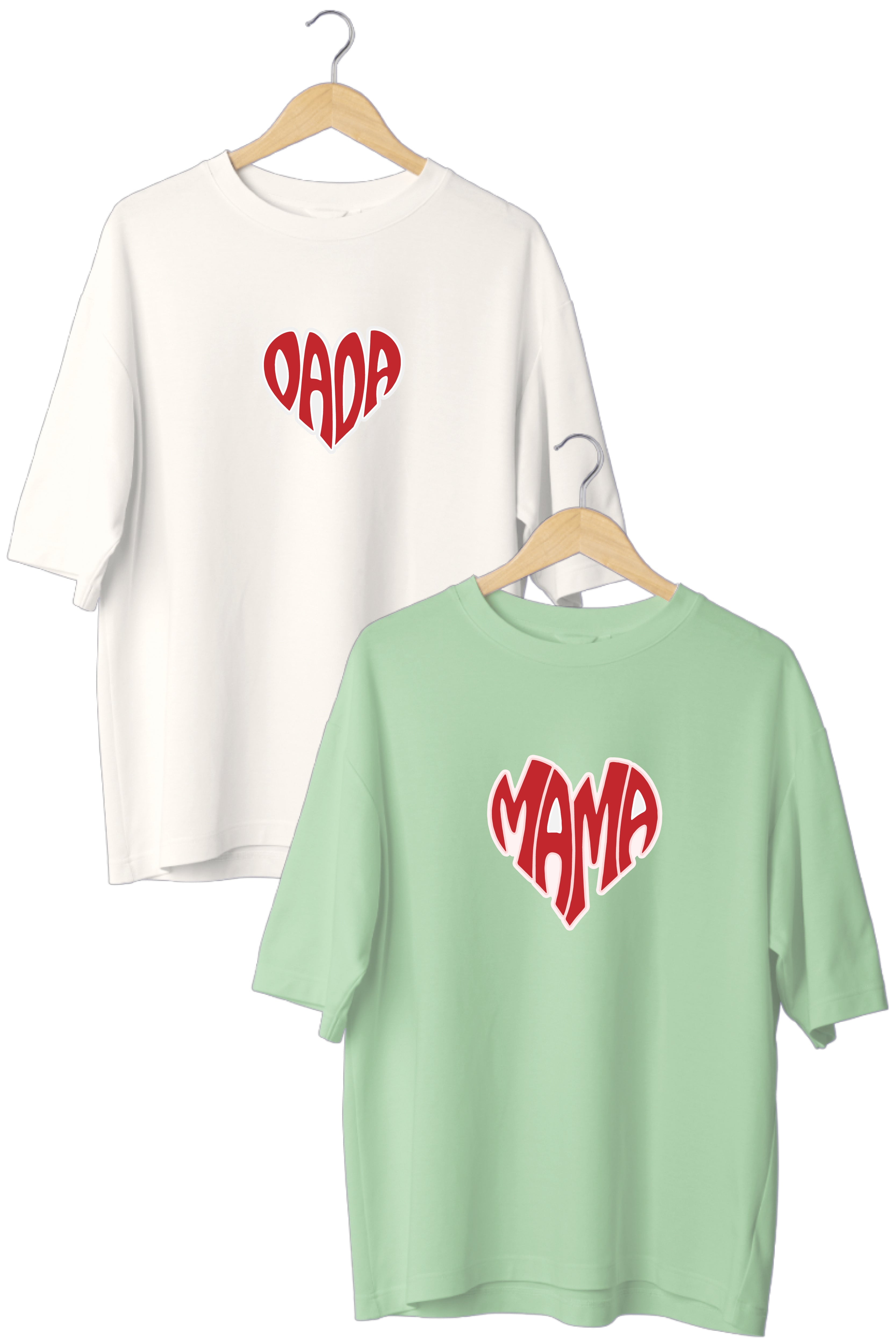 Mama, Dada Oversized Couple T-Shirts (Pack of 2)