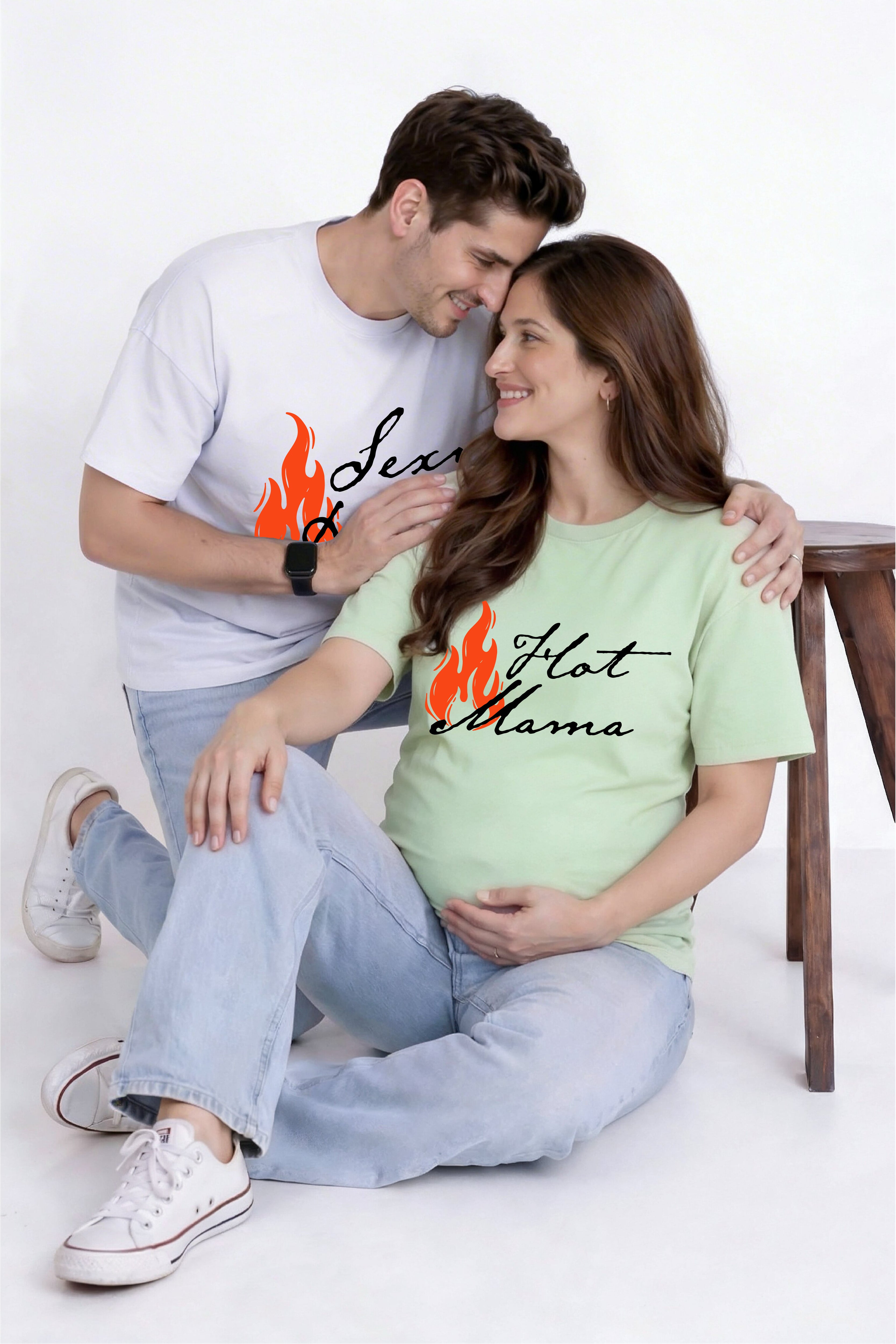 Hot Mama & Sexy Dada Oversized Couple T-Shirts (Pack of 2)