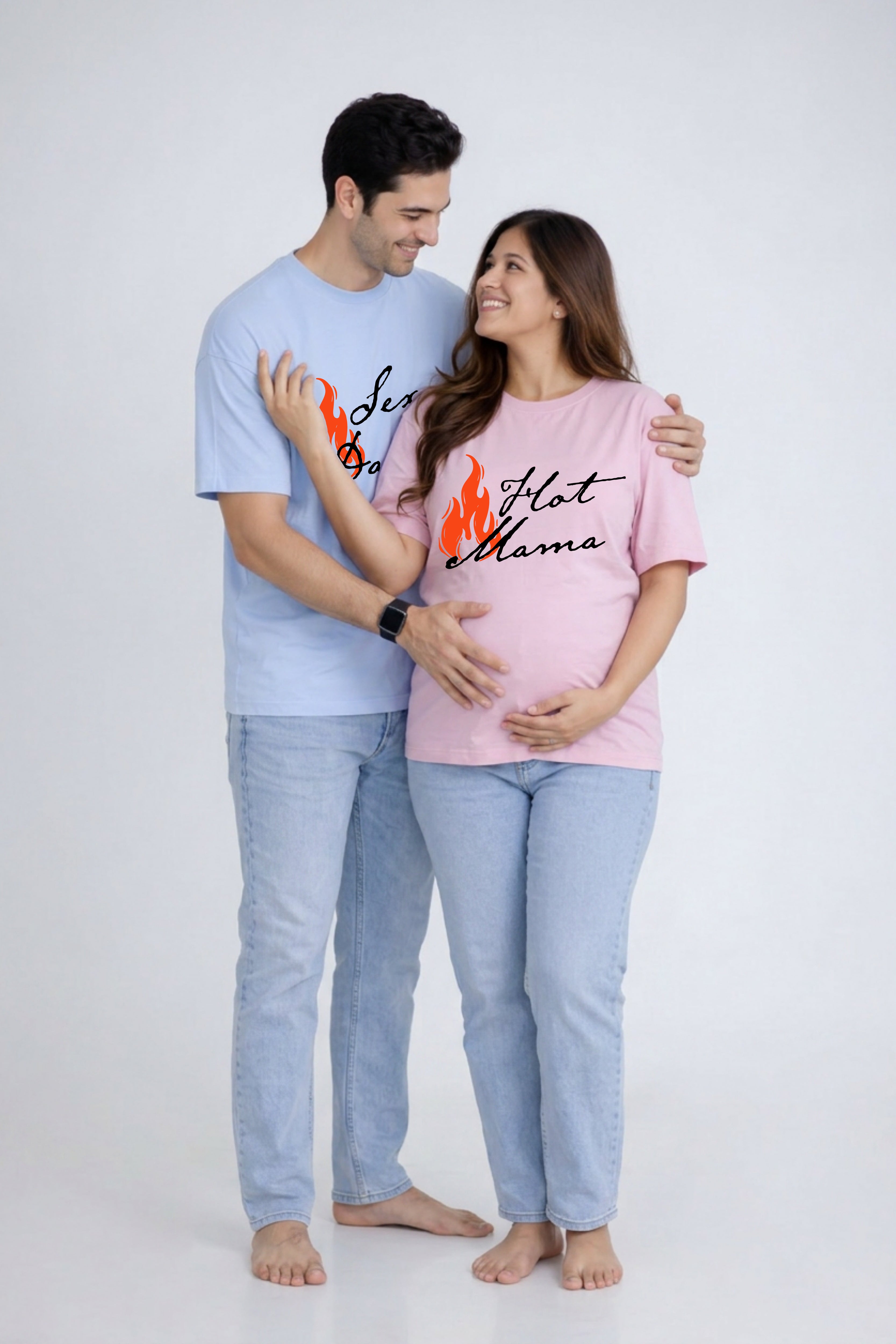 Hot Mama & Sexy Dada Oversized Couple T-Shirts (Pack of 2)