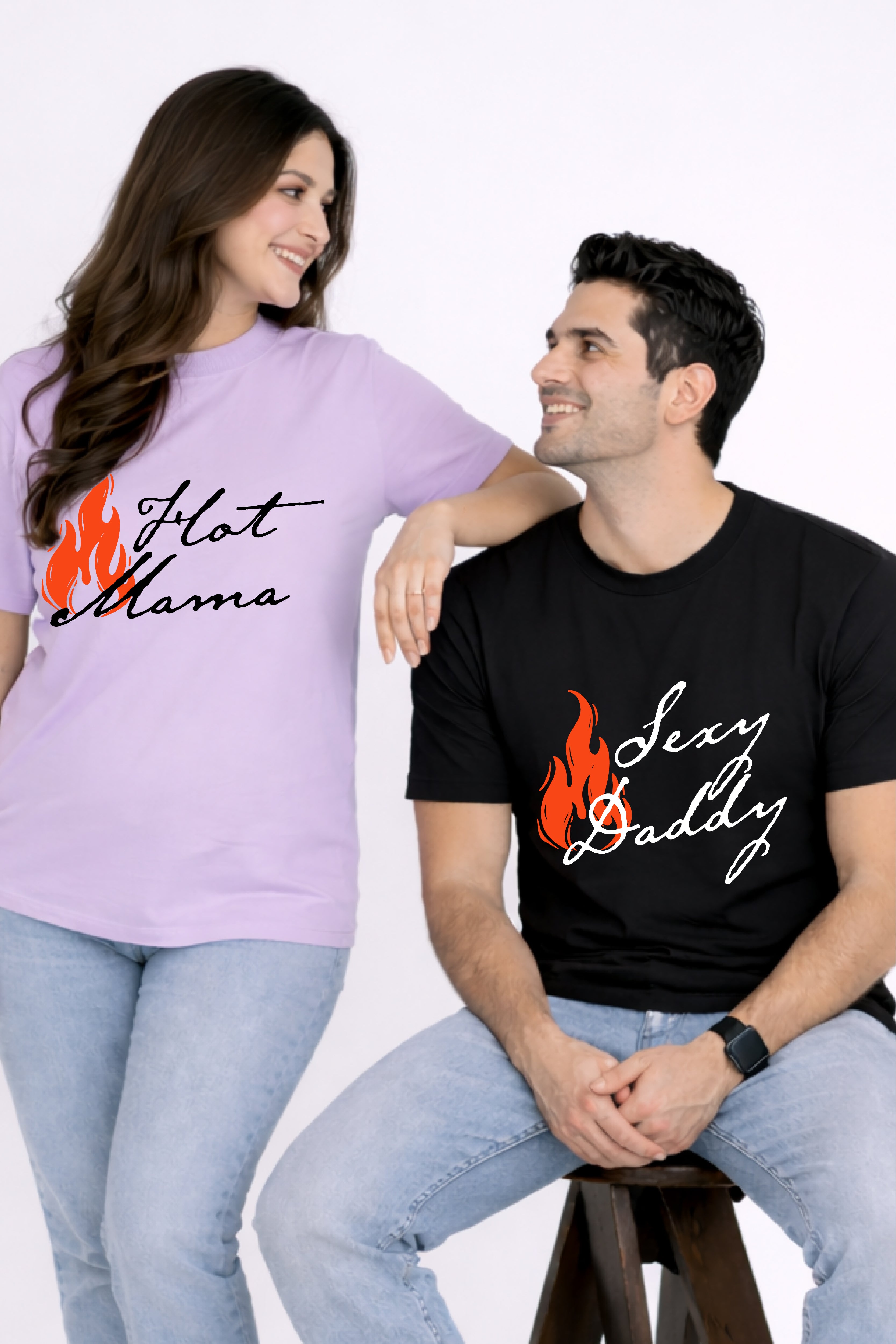Hot Mama & Sexy Dada Oversized Couple T-Shirts (Pack of 2)